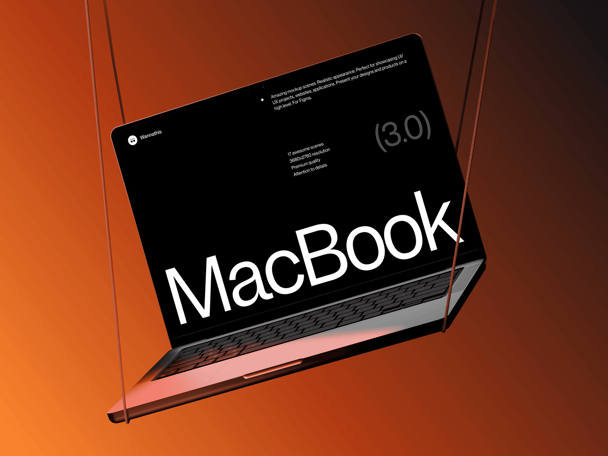 MacBook Pro mockup inside a metal wireframe structure