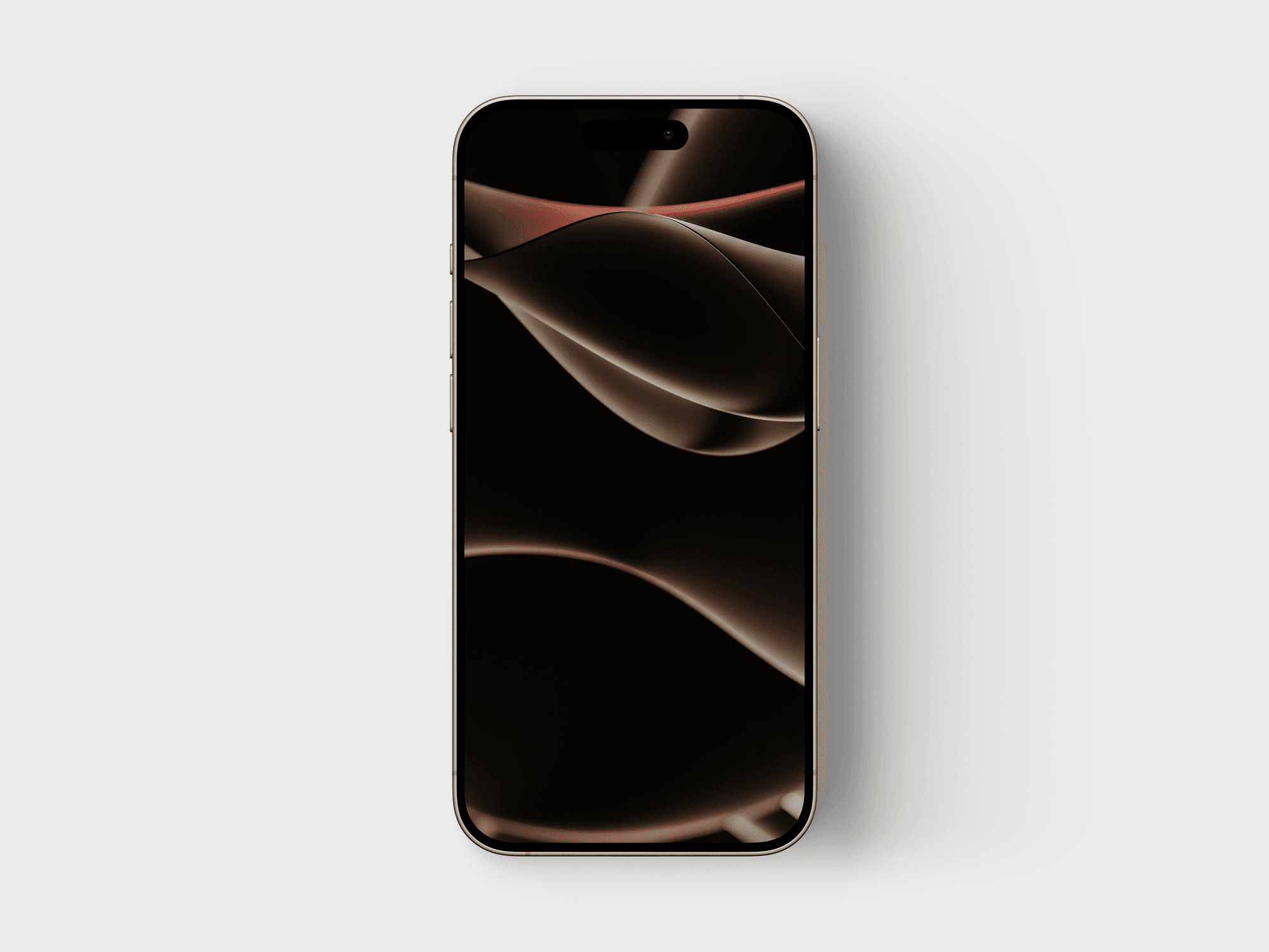 iPhone 15 Pro mockup in front view with a dark-themed wallpaper