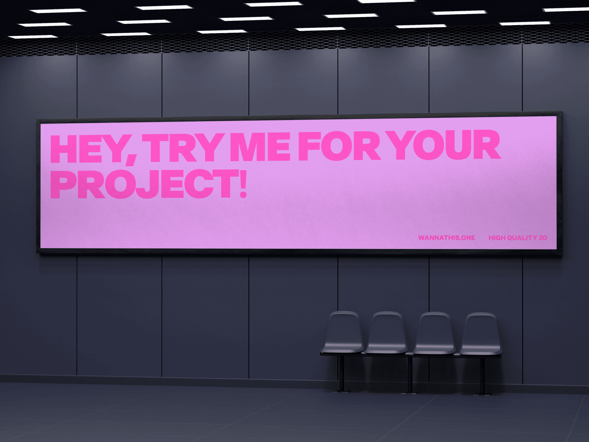 Bright pink advertisement billboard in a waiting area