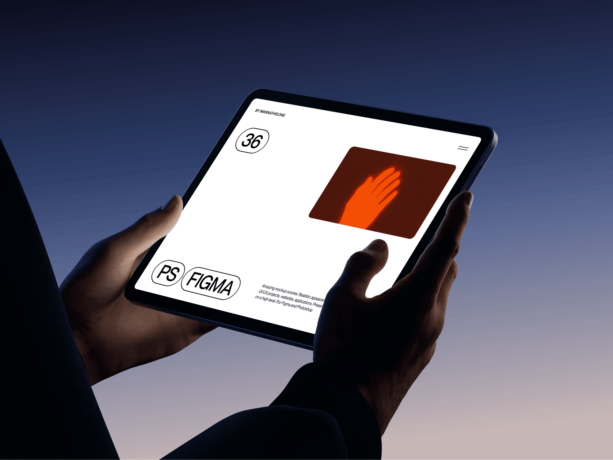 Close-up view of an iPad held in hands on a color background