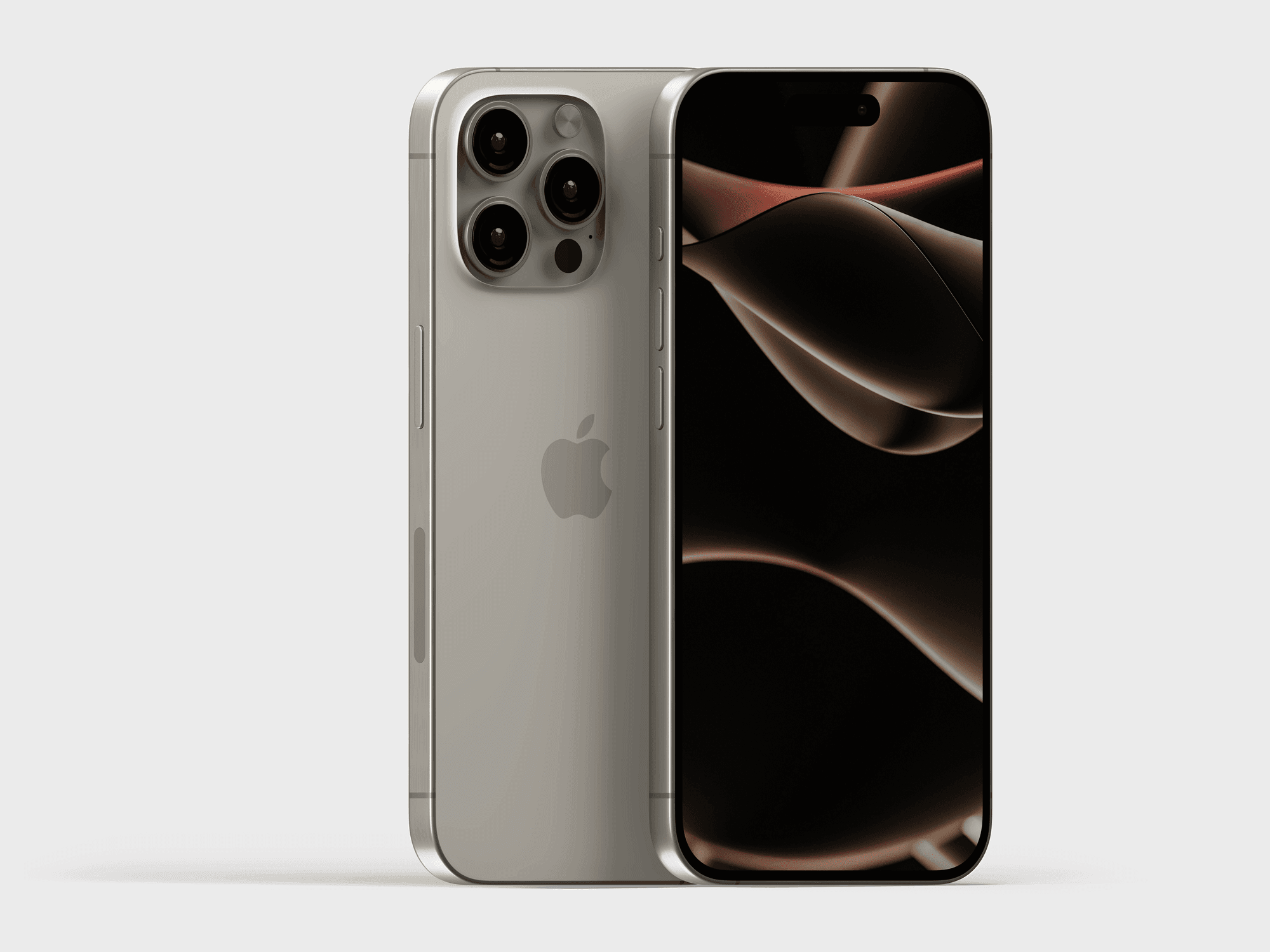 iPhone 15 Pro mockup showing both front and back in a titanium finish