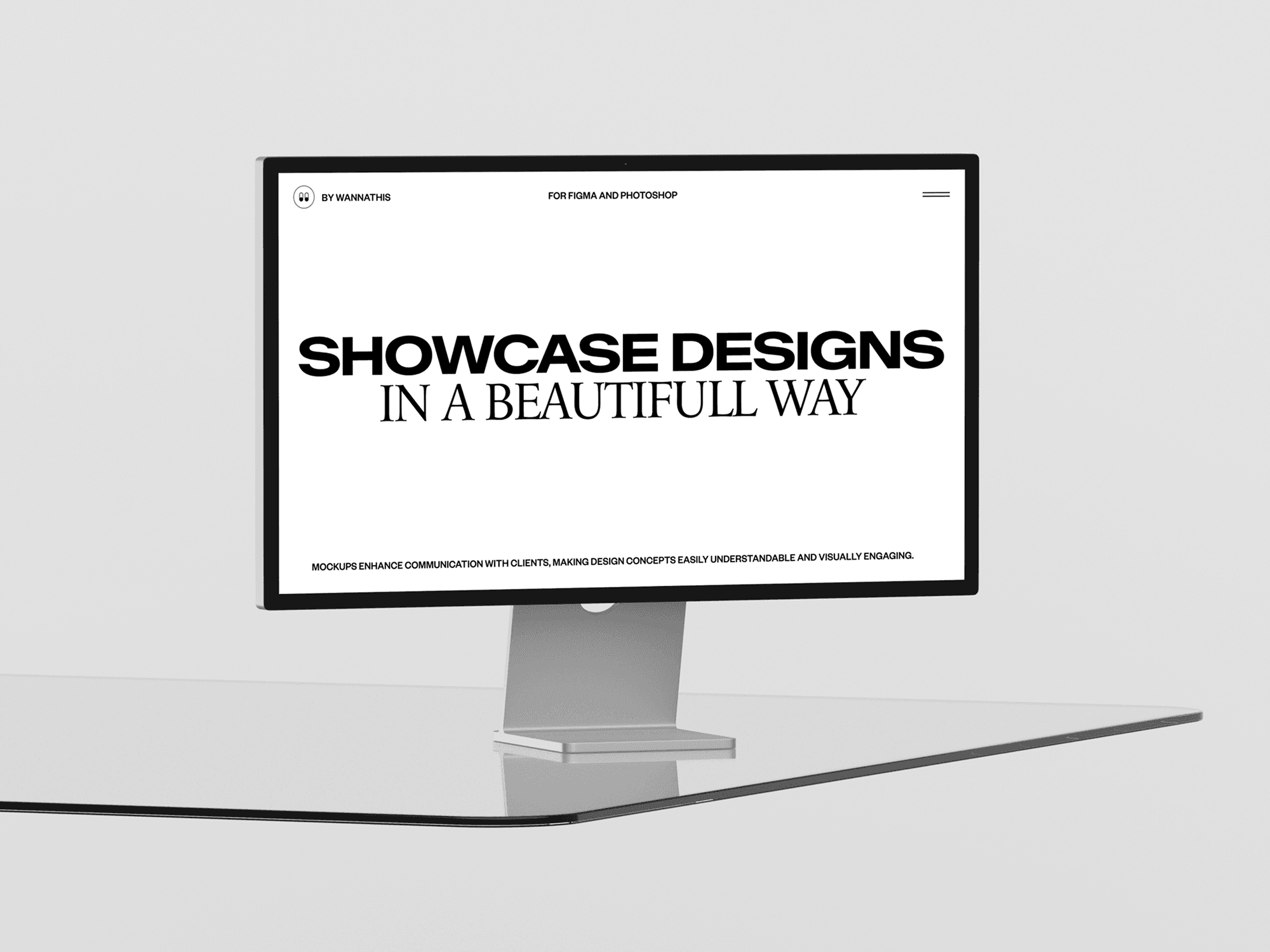 Studio display mockup on a glass surface