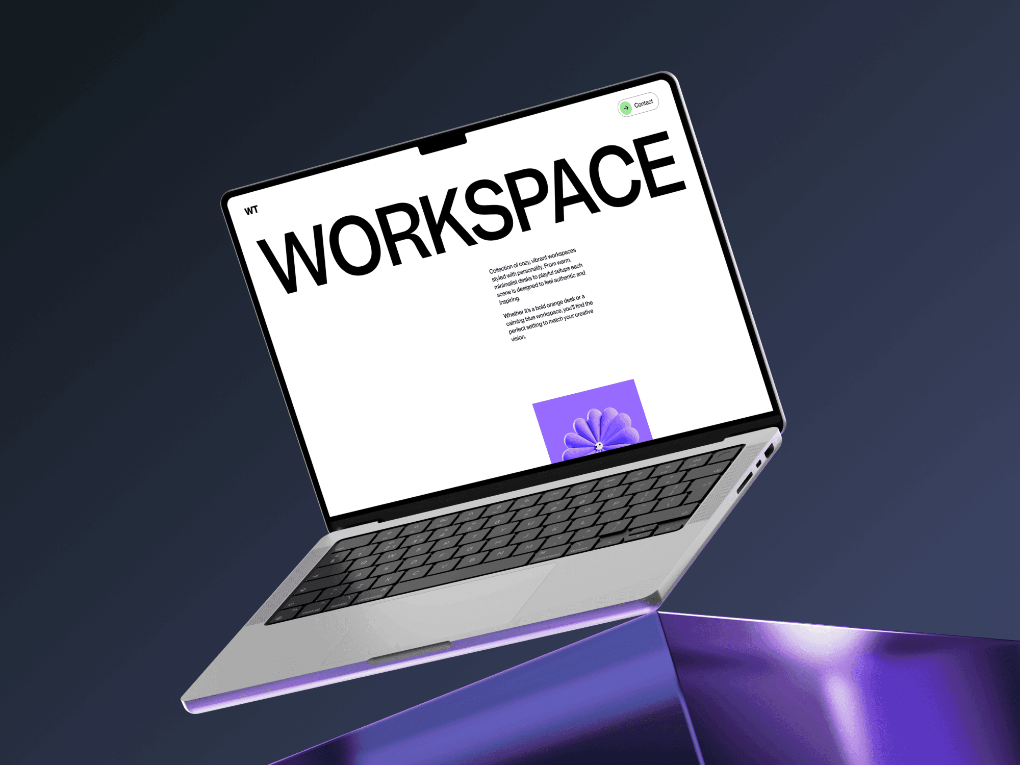 Workspace MacBook Pro mockup presented with soft pink reflections