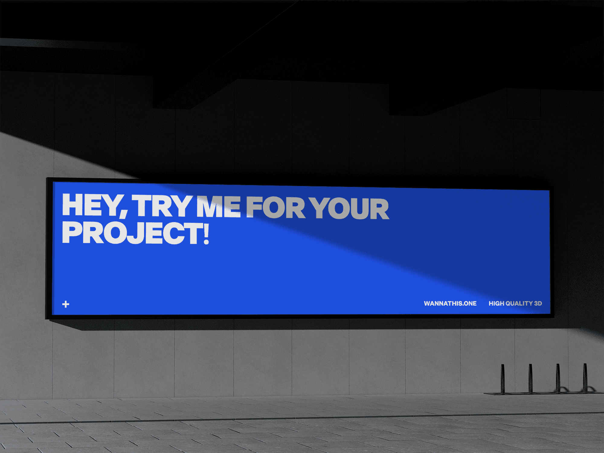 Tall vertical billboard mockup in a dark urban corridor with modern lighting.