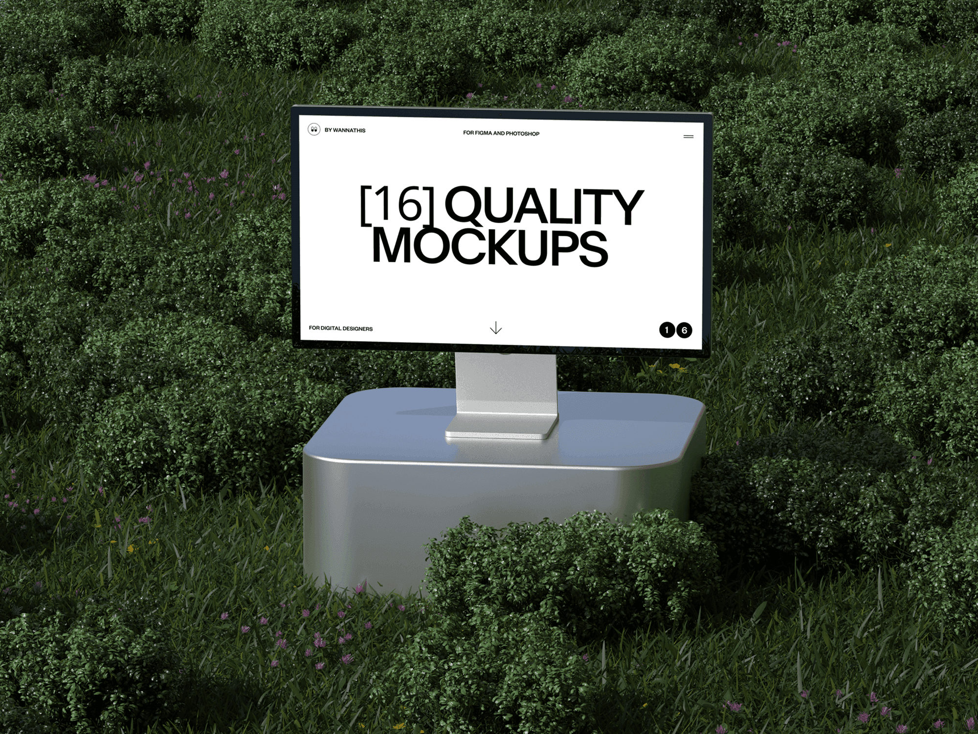 Studio display mockup on a textured platform