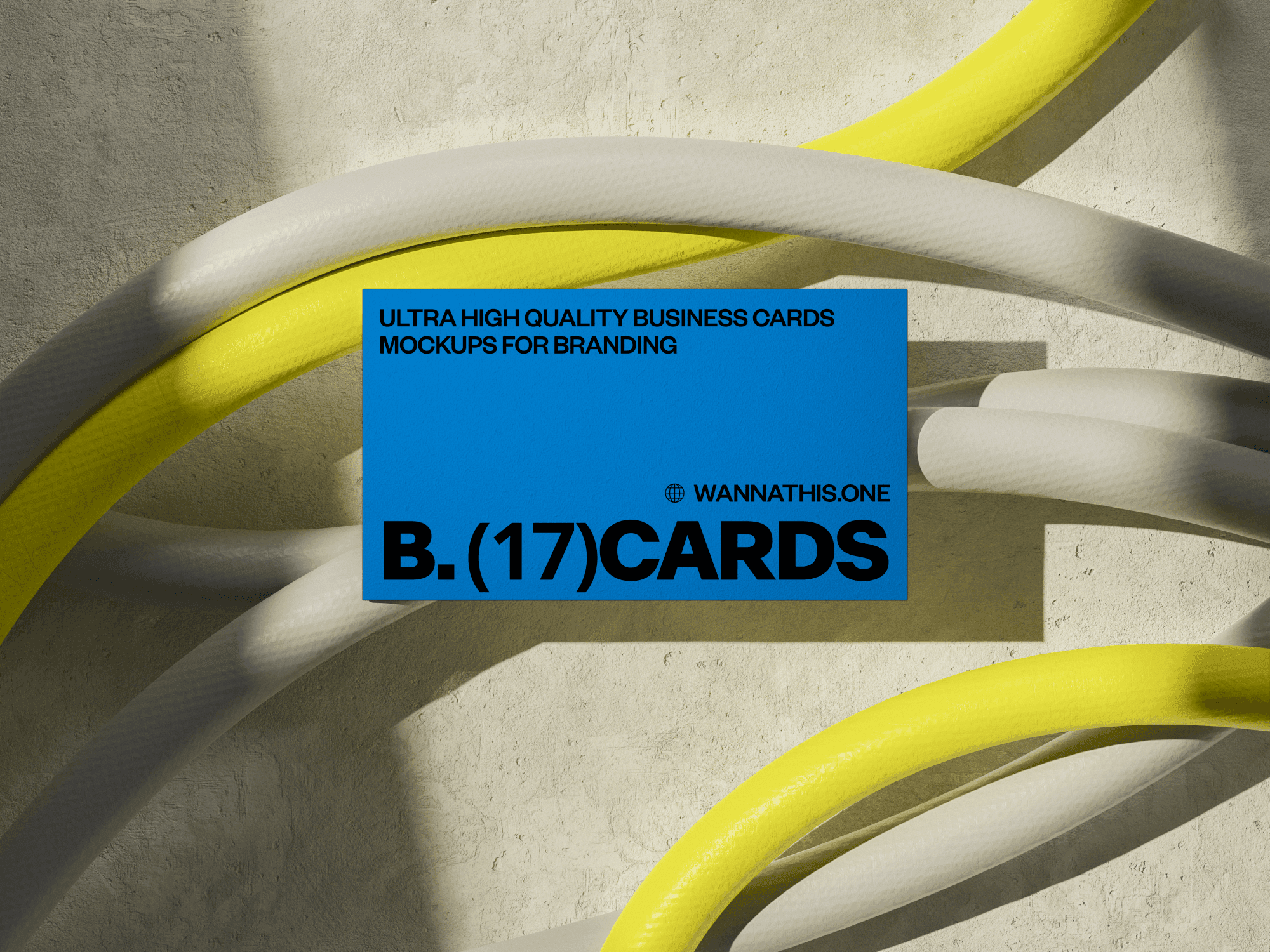 A creative business card mockup positioned against intertwined yellow cables.