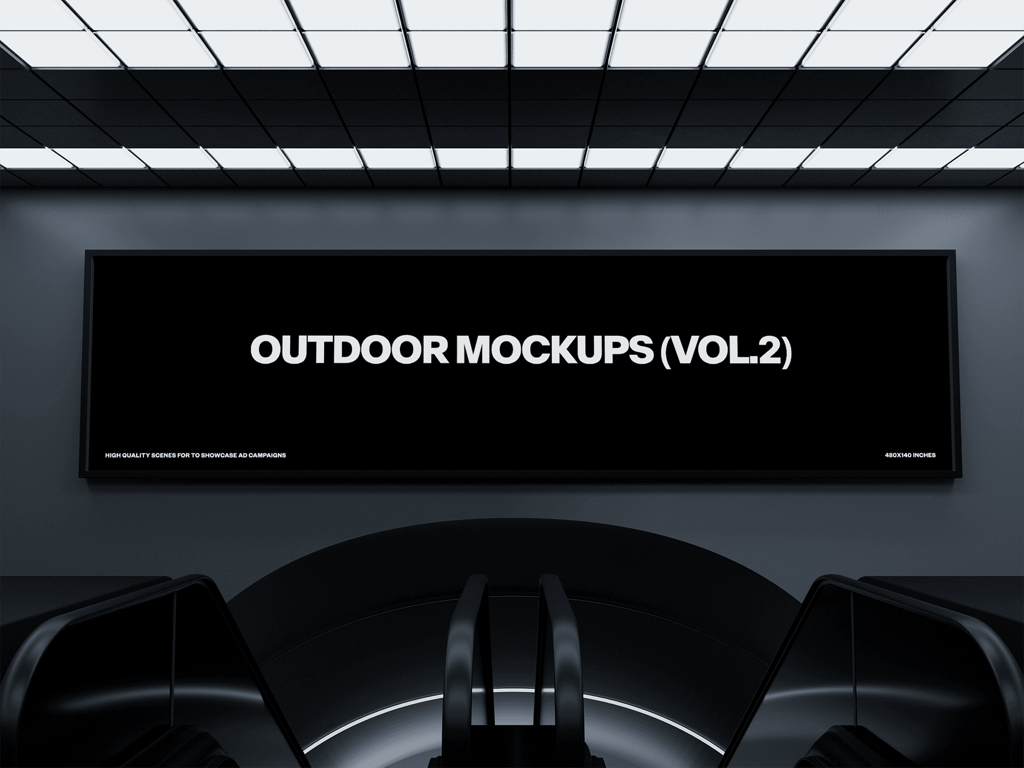 Double billboard mockup in a sleek black setting with a modern branding concept.