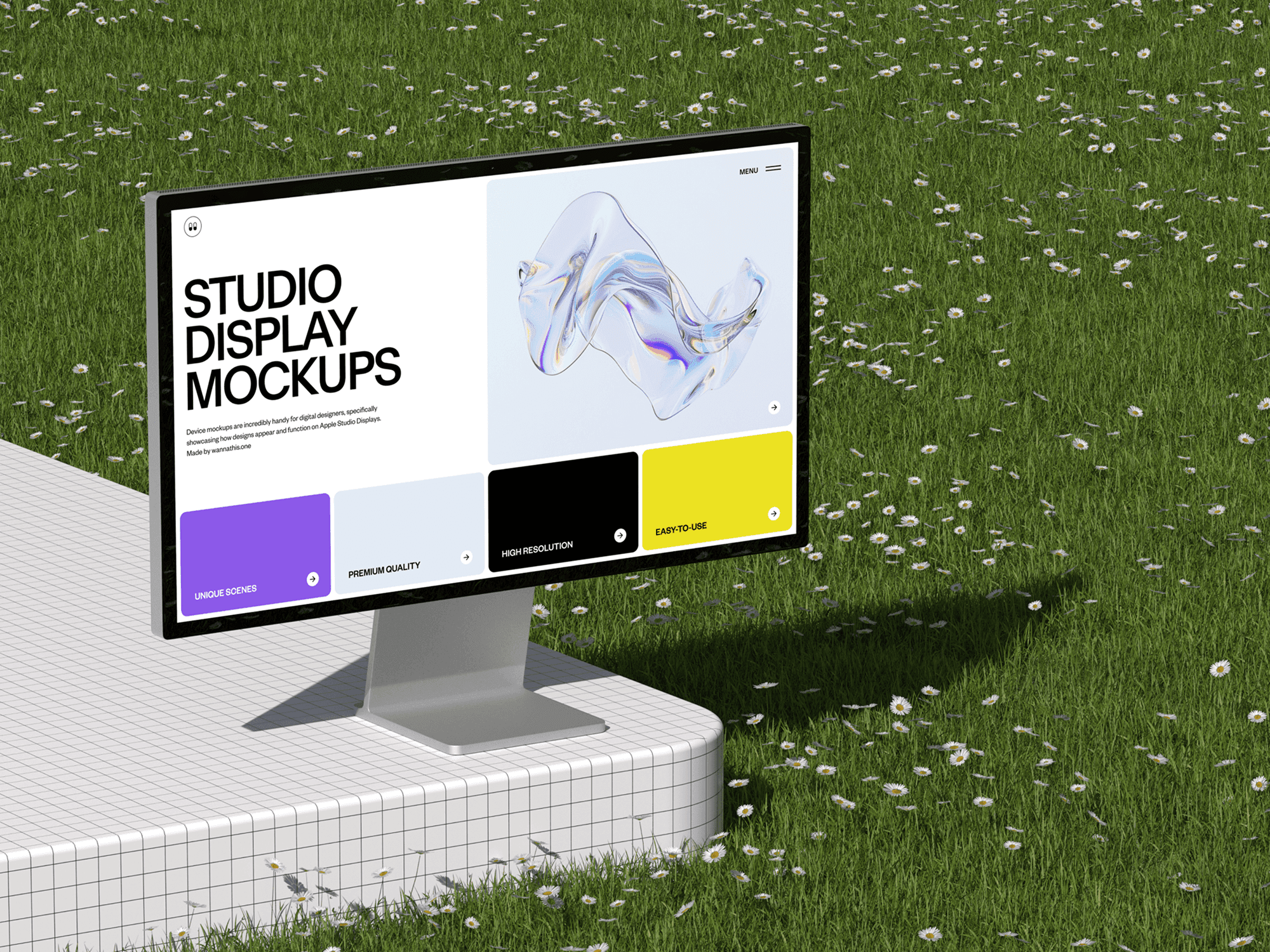 Studio display mockup surrounded by natural elements