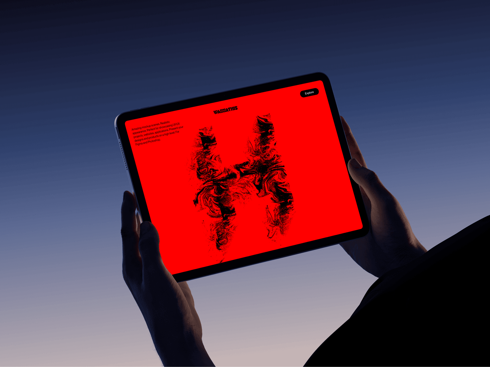 iPad in landscape mode held with both hands on a color minimal background