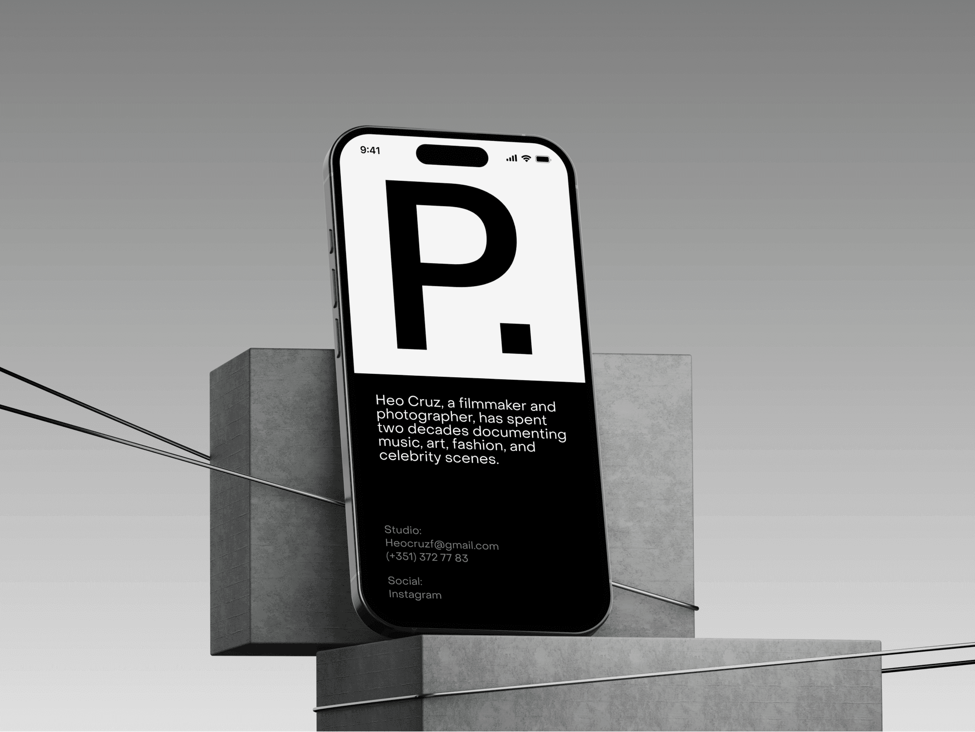 iPhone 16 Pro mockup standing on stacked geometric blocks