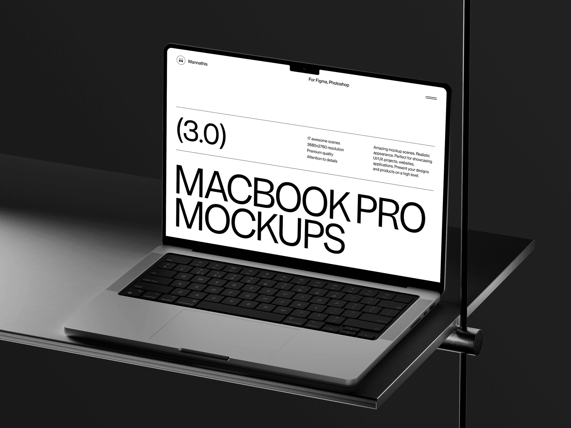 MacBook Pro mockup on perforated metal platform