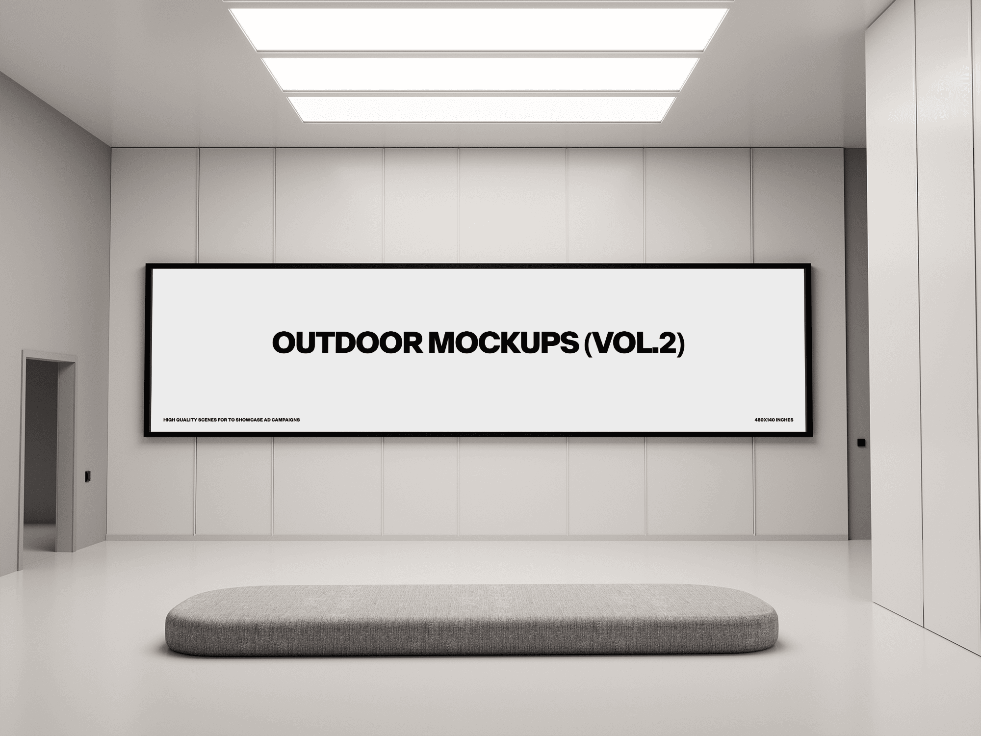 Minimalist indoor billboard mockup with clean white walls