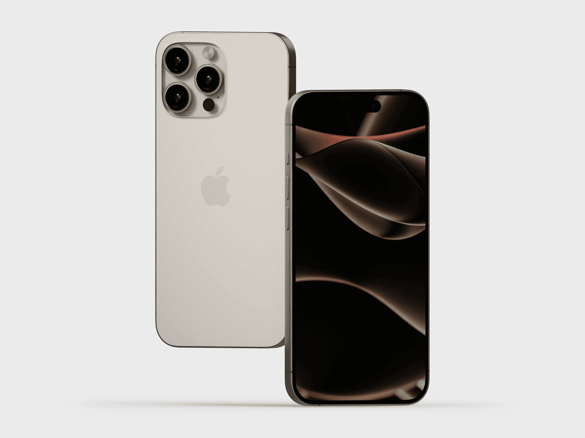 Floating angled view of iPhone 15 Pro mockup with sleek edges