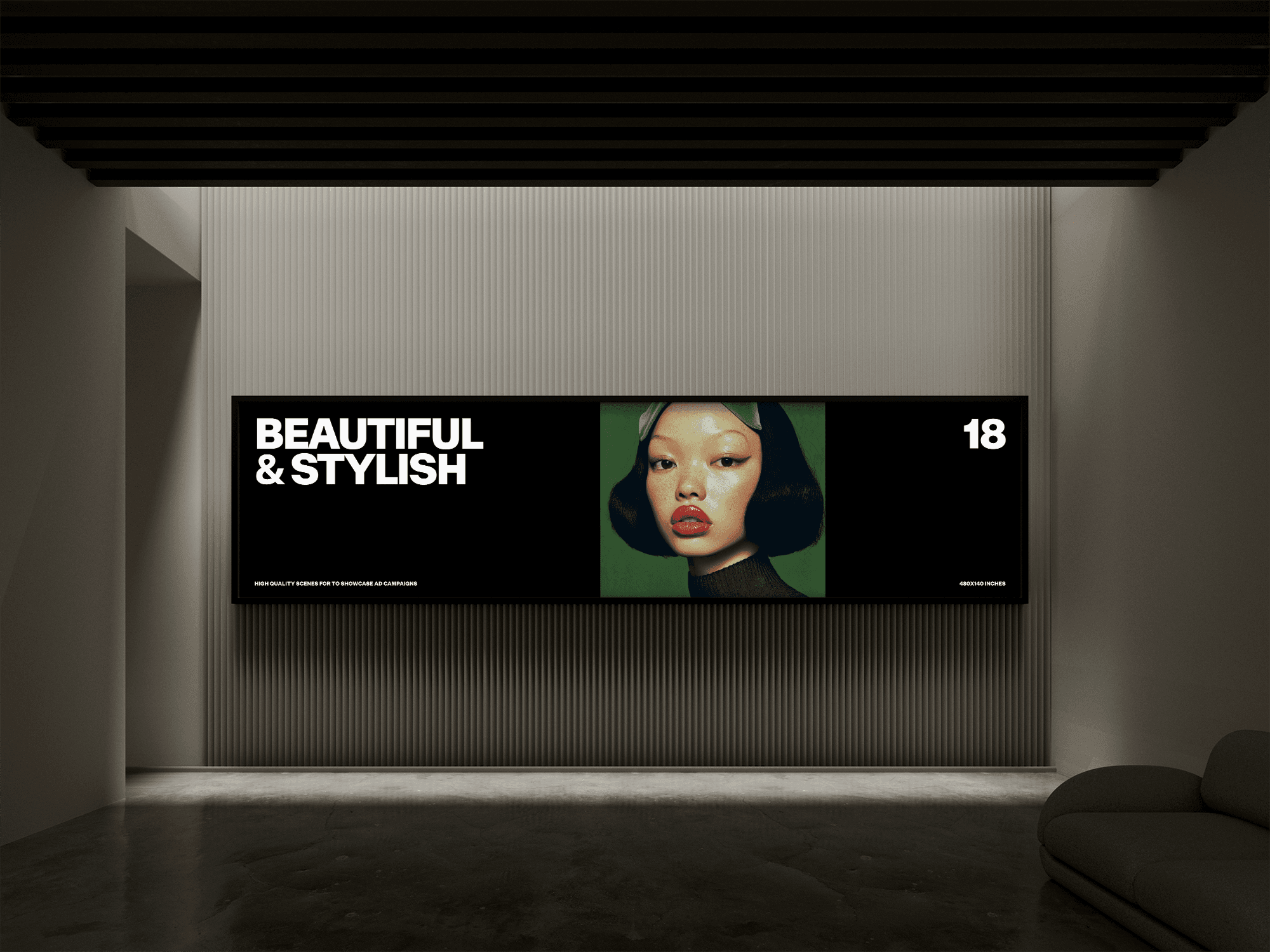 Elegant modern billboard mockup in a stylish dim-lit environment