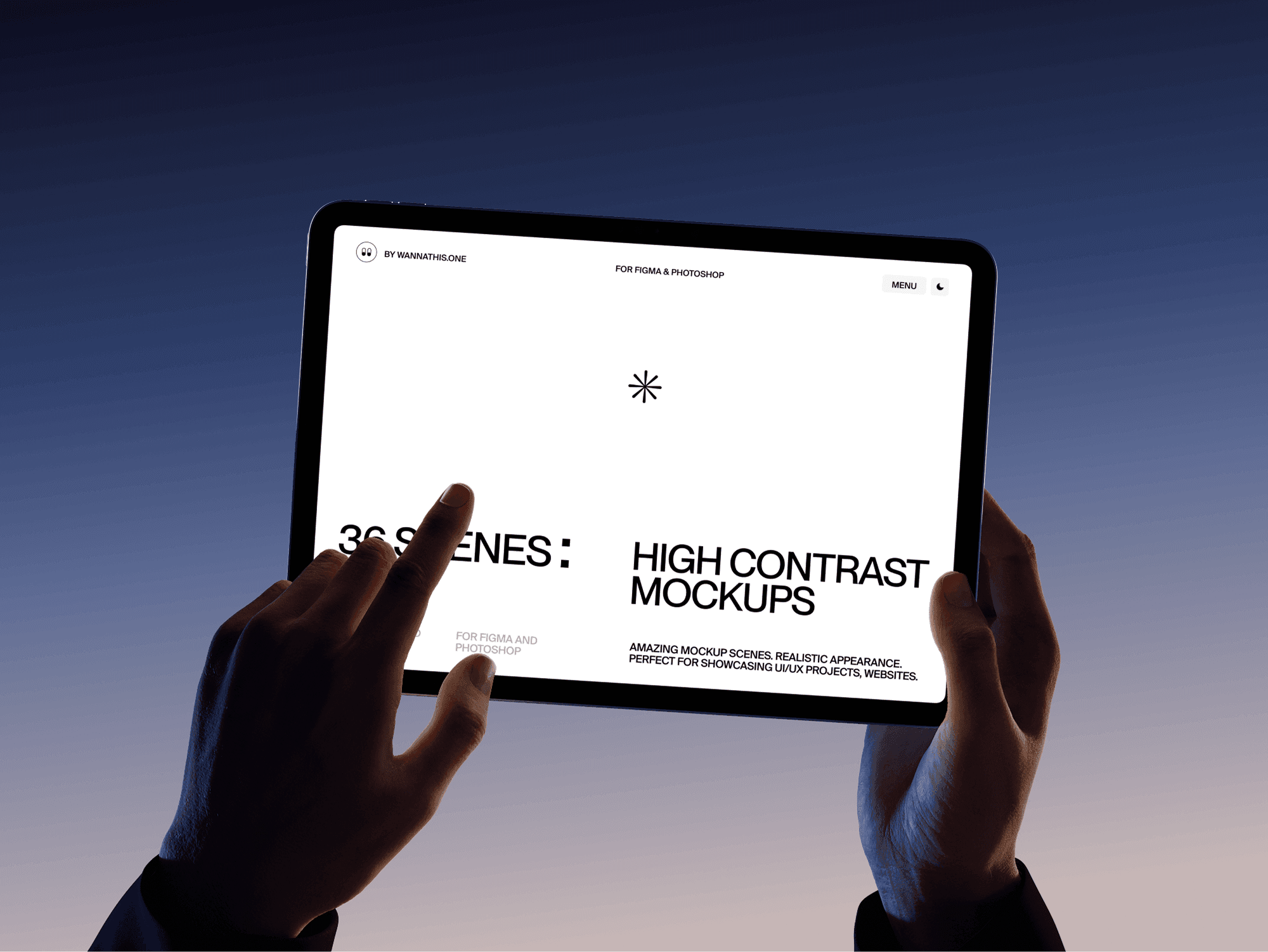 Hand interacting with iPad using a stylus, color theme background