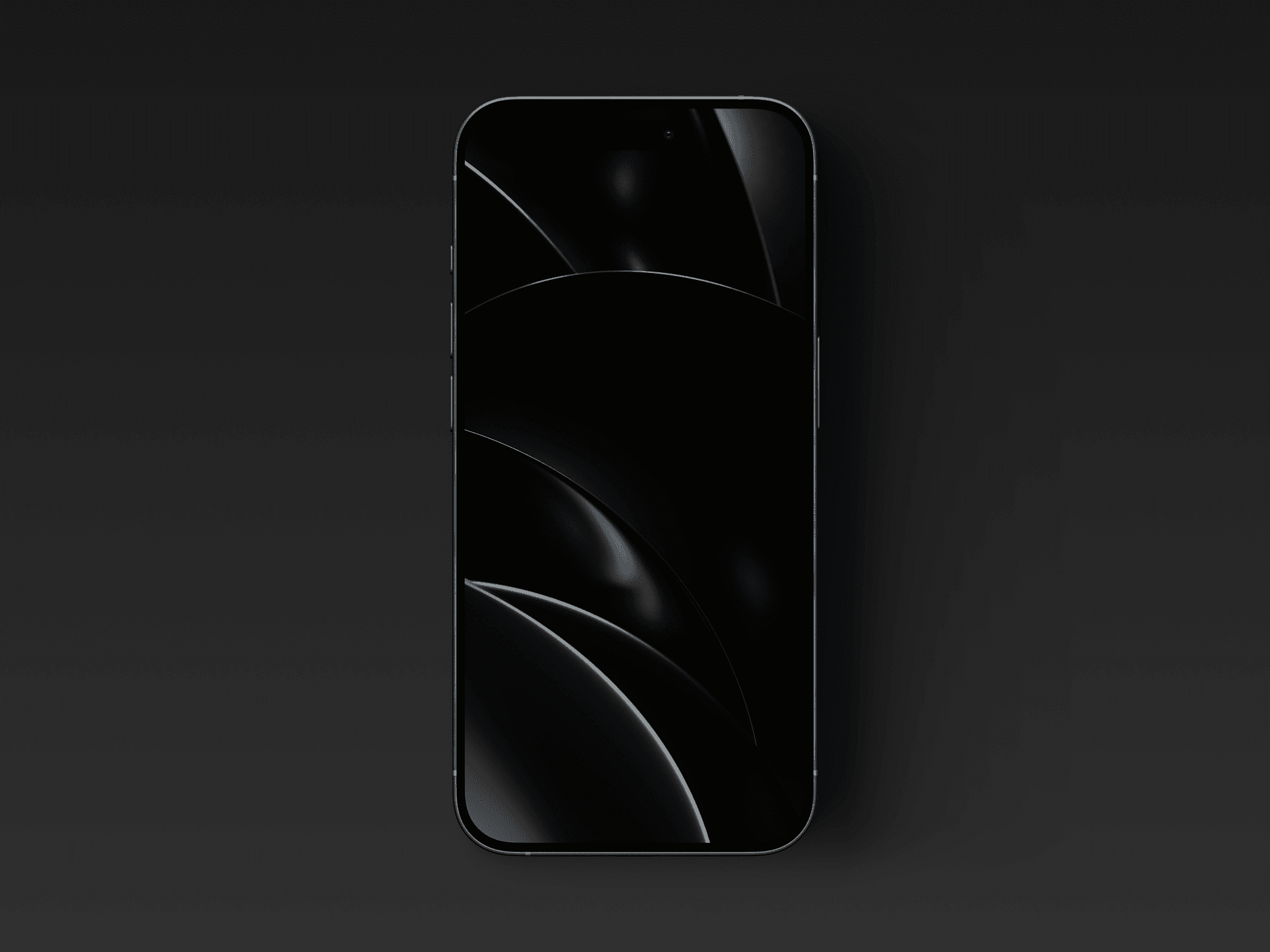 Front view of iPhone 15 Pro in black with dark abstract wallpaper