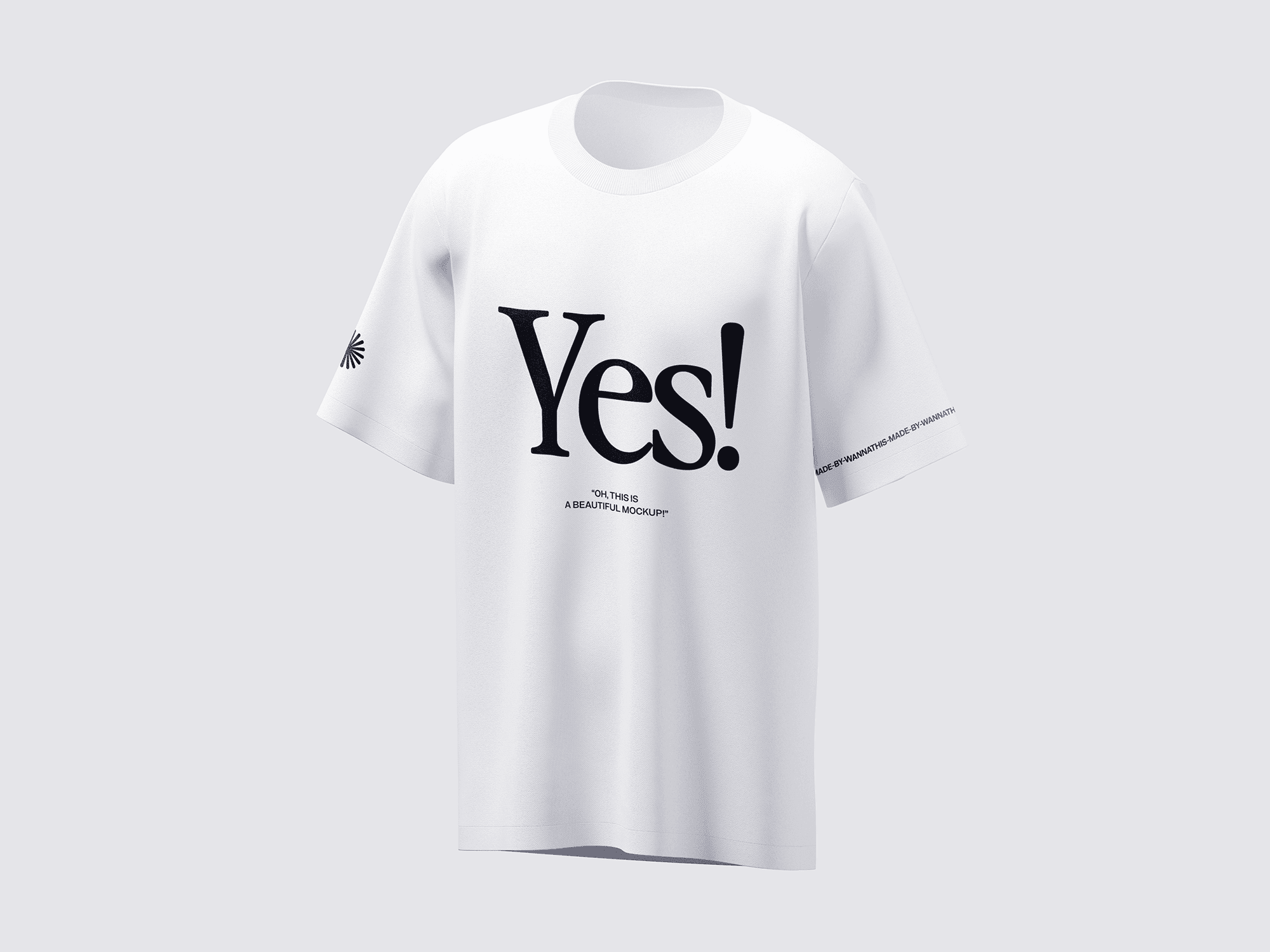A white t-shirt mockup displayed against a light background.
