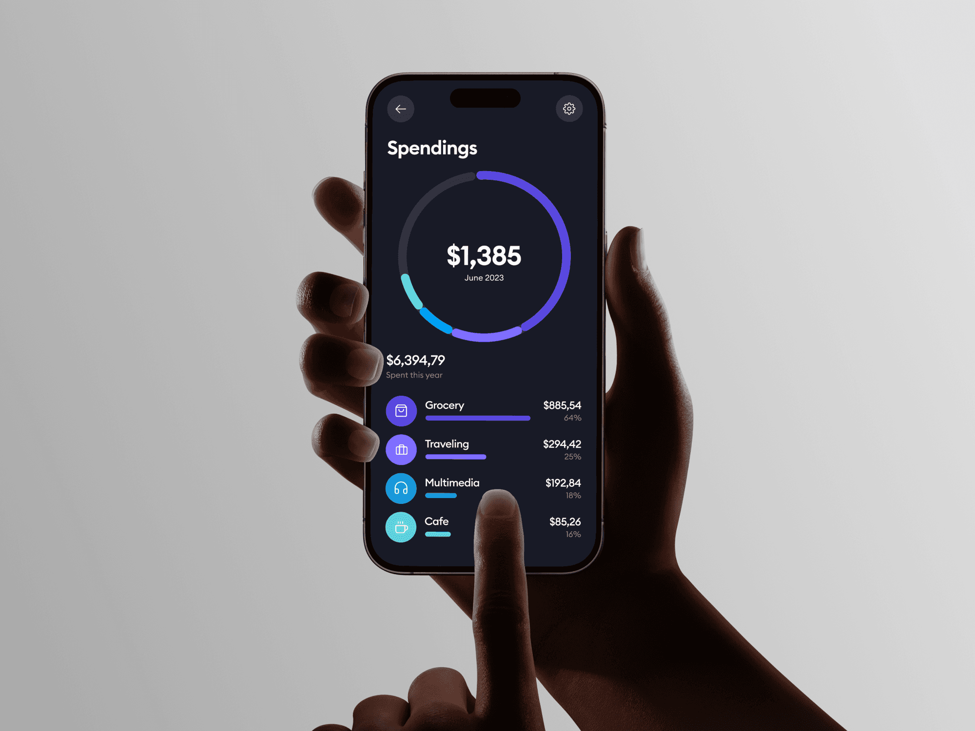 Hand holding an iPhone with a dark screen in a minimal lighting setting