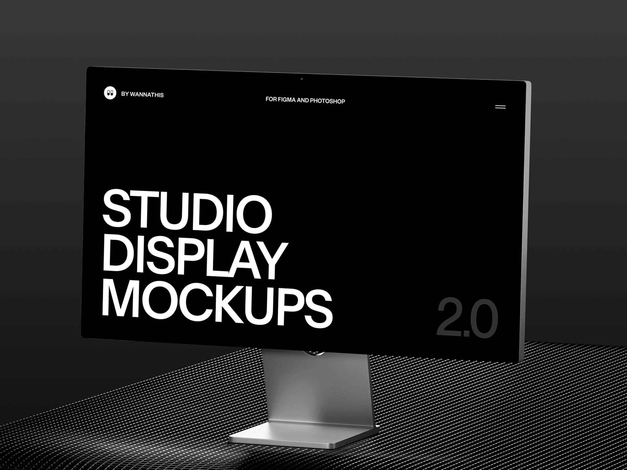 Studio Display mockup on textured black surface