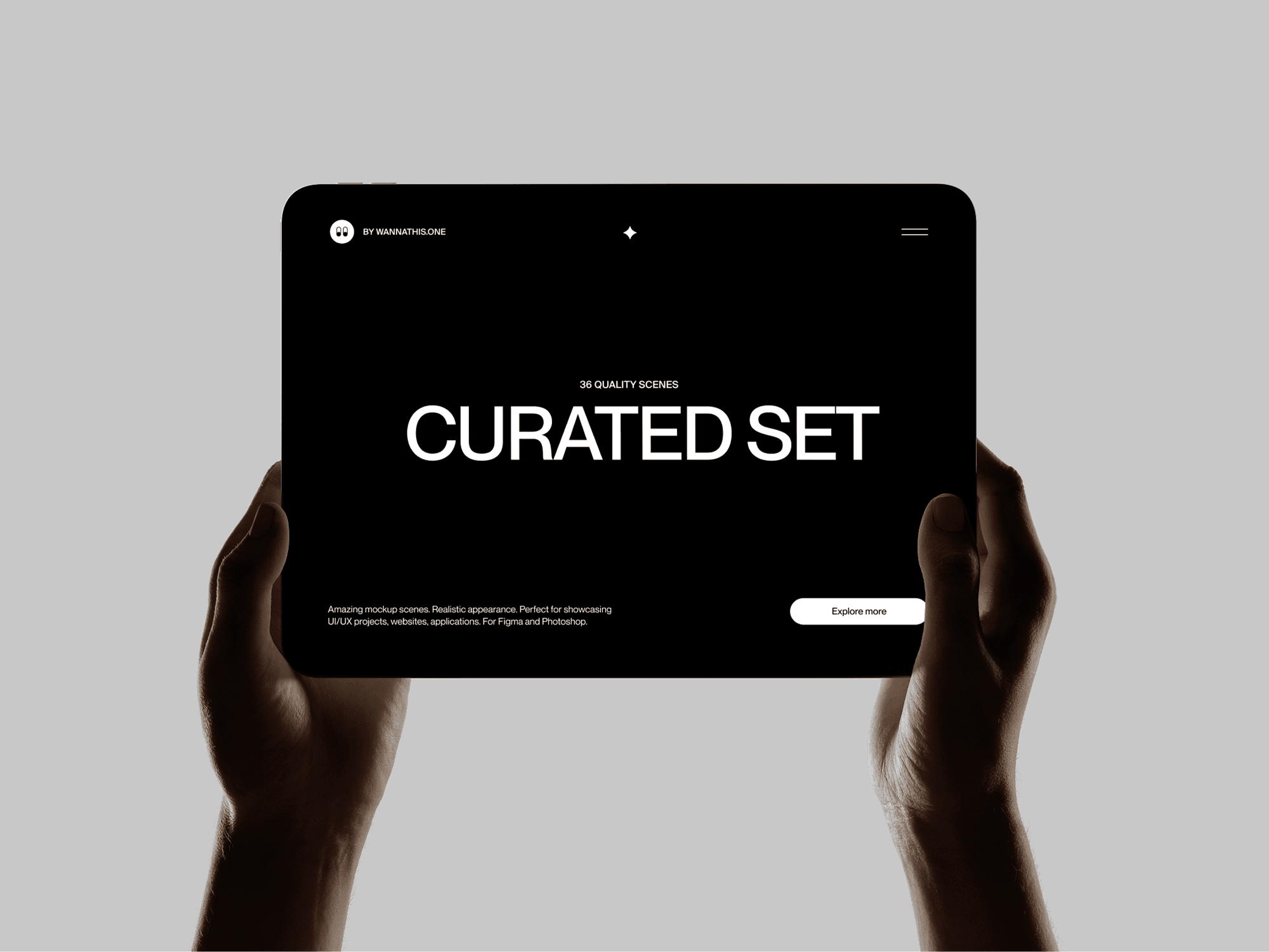 Tablet mockup held with both hands on a light background in a simple and minimal setup
