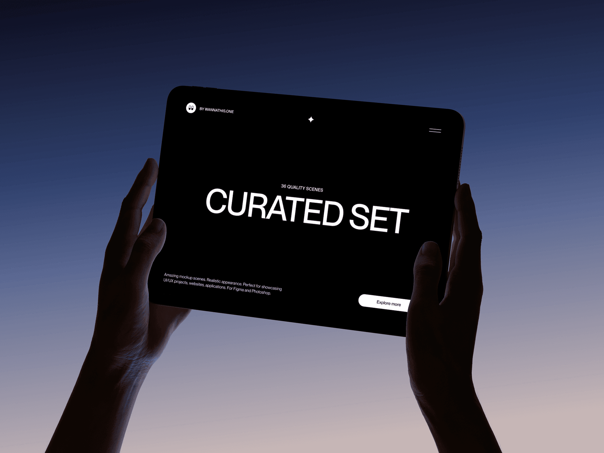 iPad mockup held in hands against a smooth soft gradient studio background in a clean scene