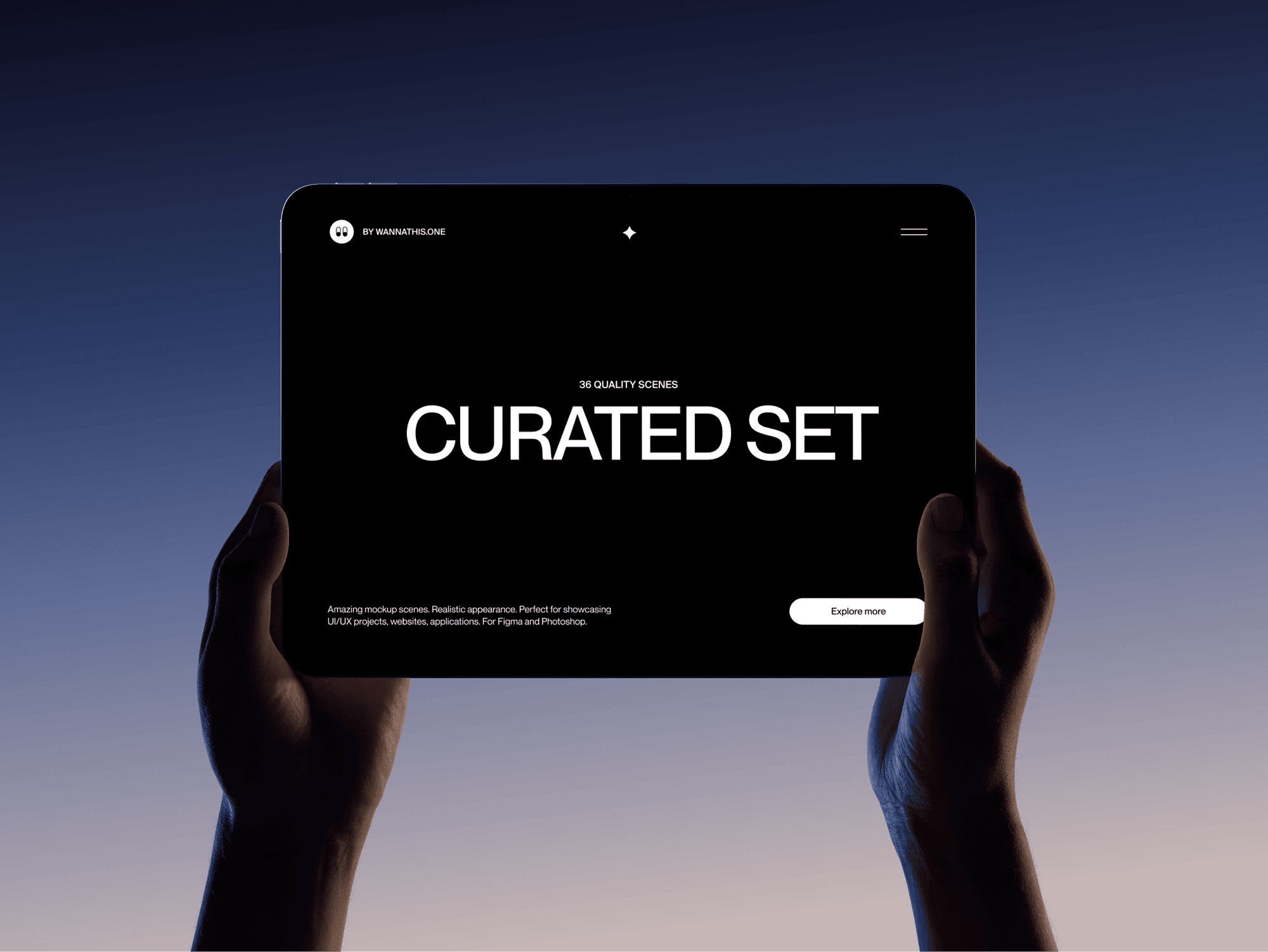 Tablet mockup held in hands with a smooth gradient background in a clean studio scene