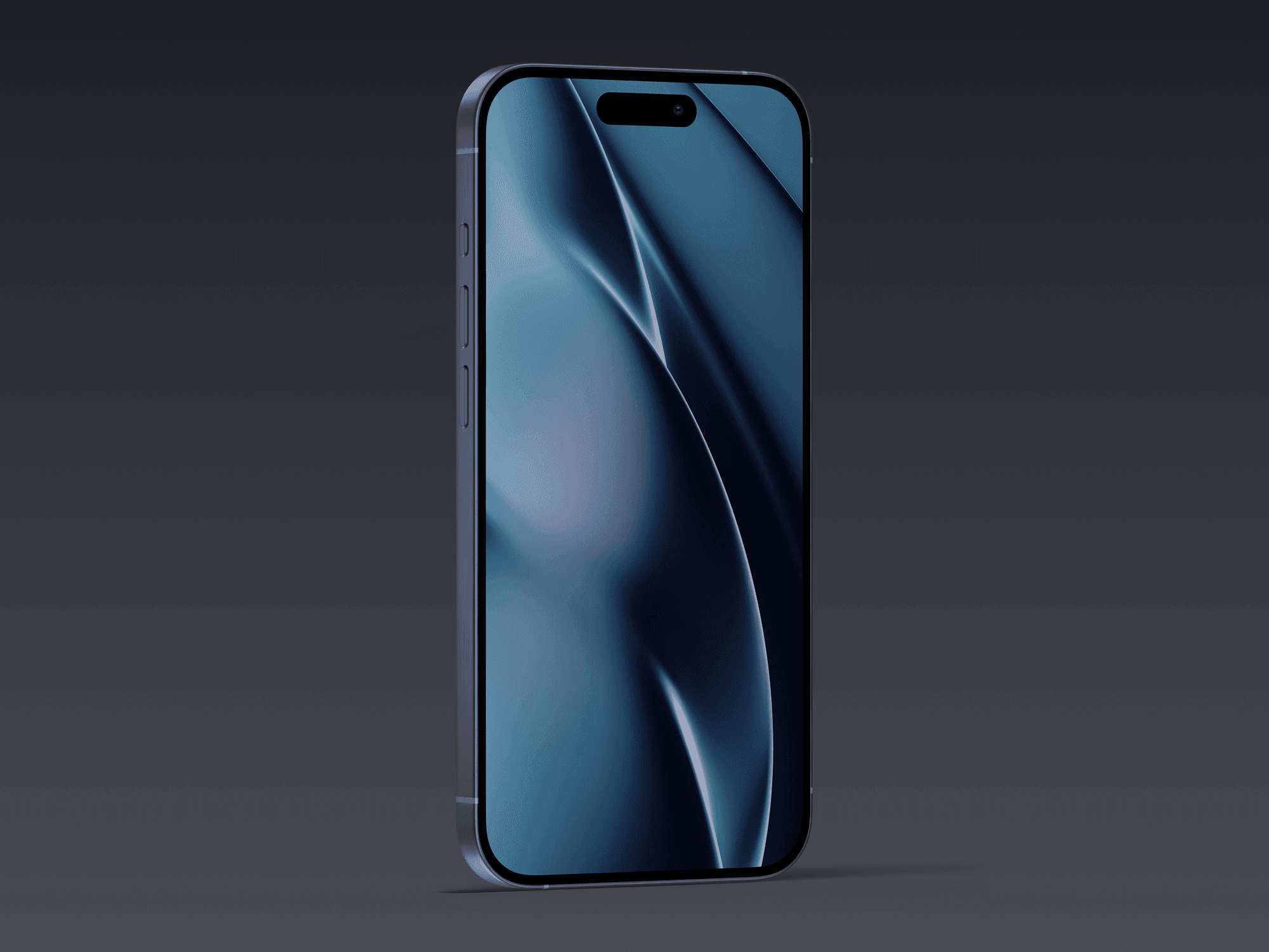 iPhone 15 Pro angled front view mockup in black titanium color