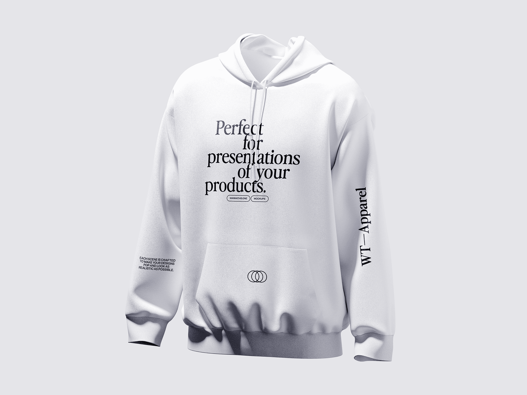 A white hoodie mockup displayed against a light background.