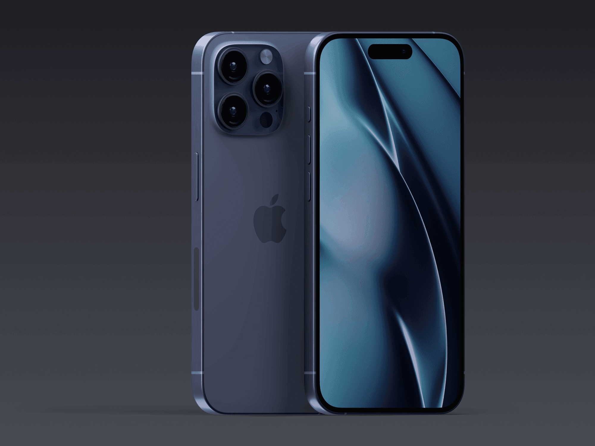 iPhone 15 Pro back and front view mockup in black titanium color