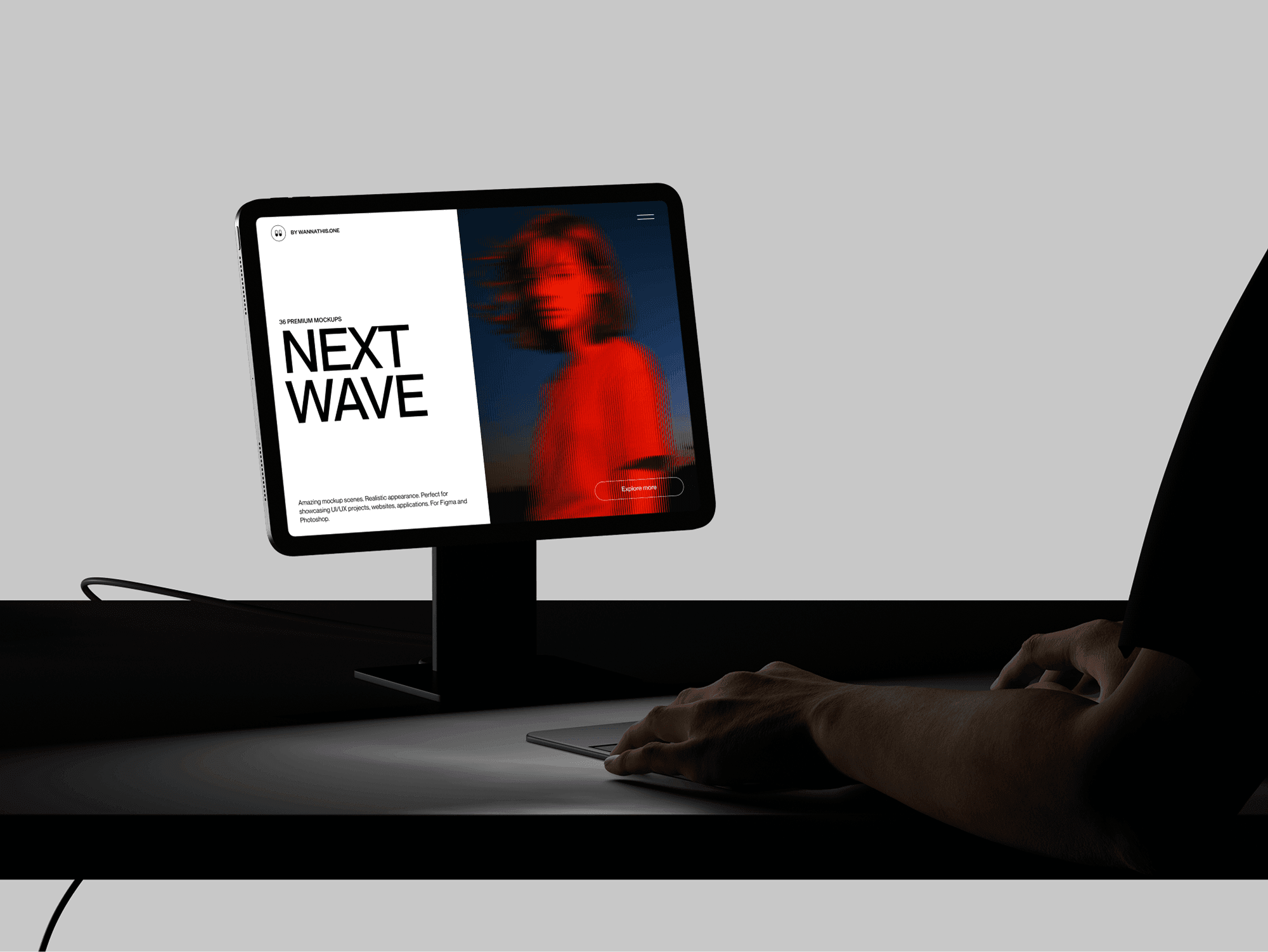 iPad placed on a desk stand with a light minimal environment