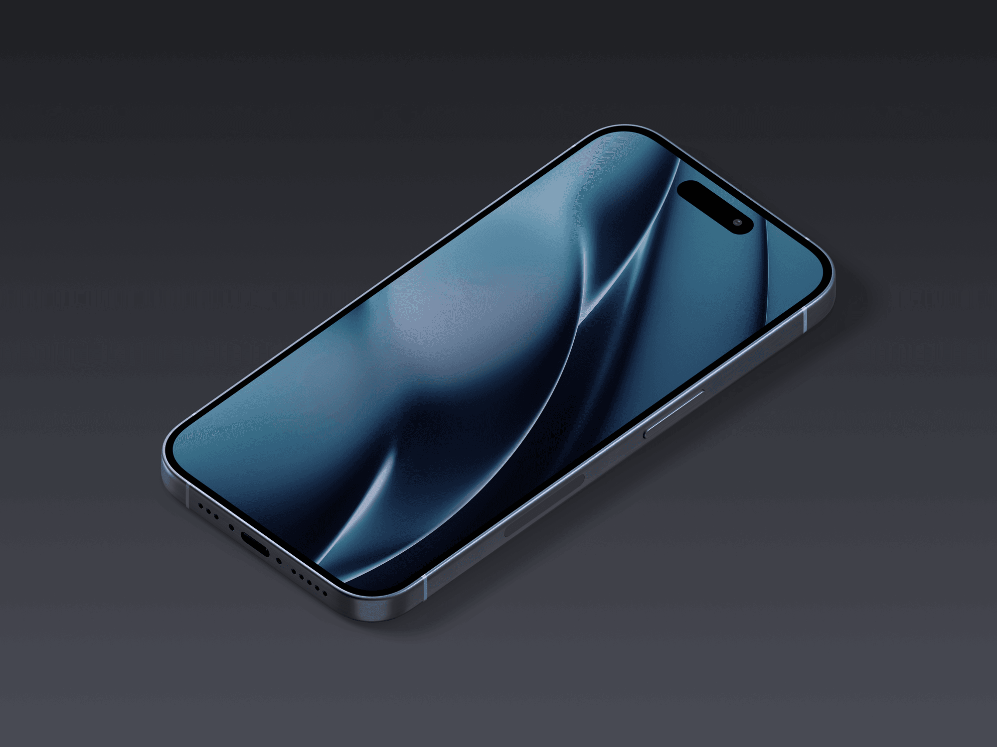 iPhone 15 Pro lying flat screen-down mockup in black titanium color