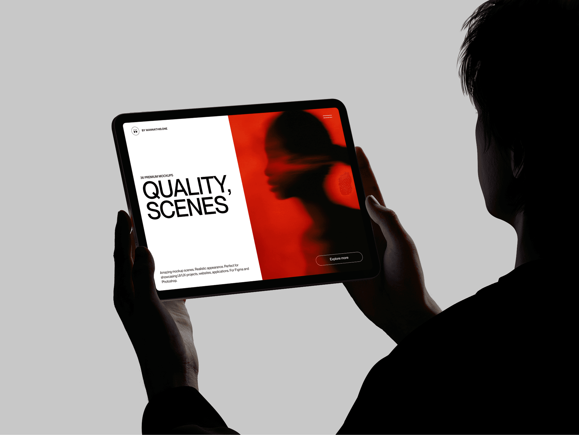 Portrait-mode iPad held in hands with light background