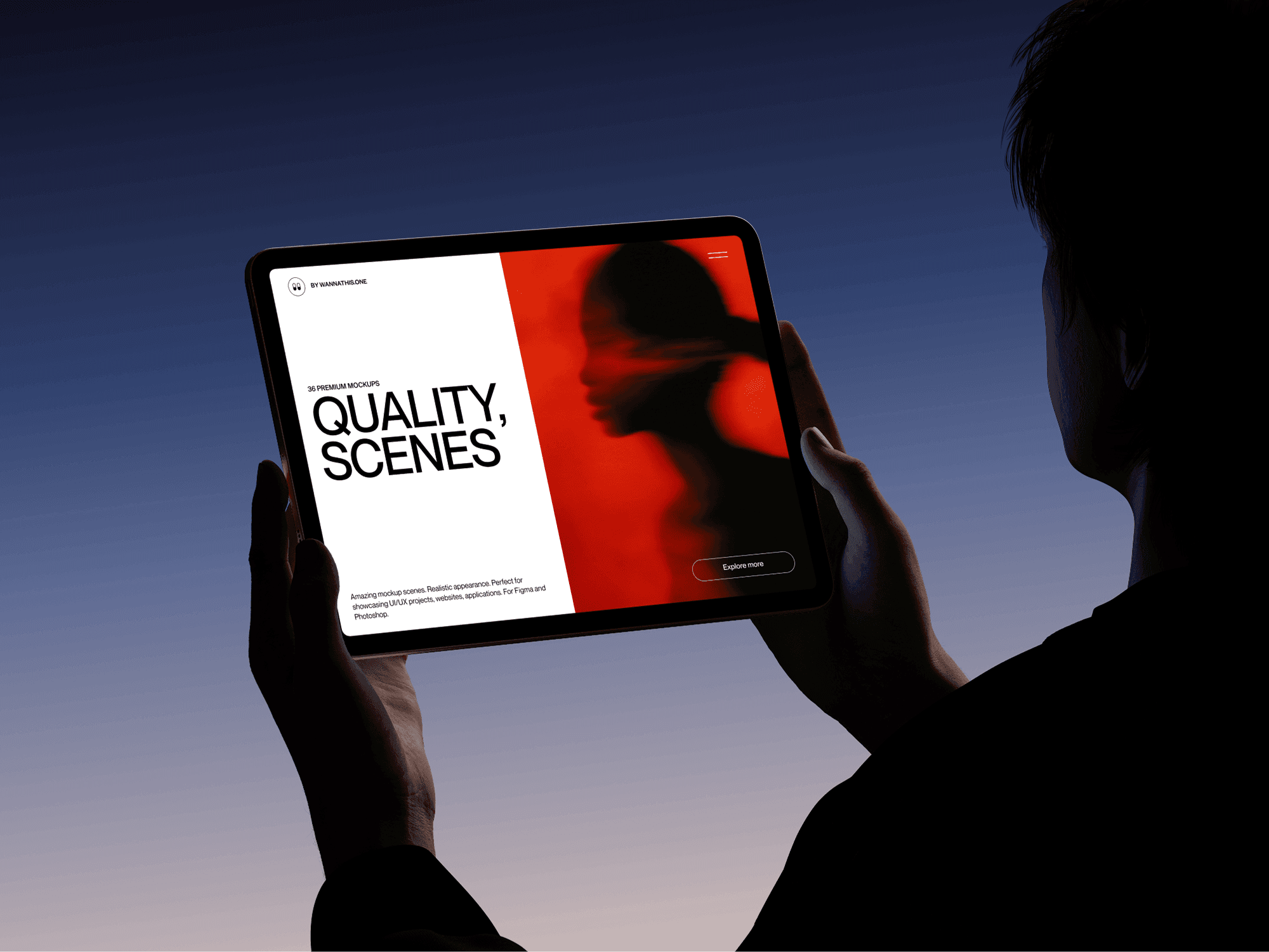 Portrait-mode iPad held in hands with color background