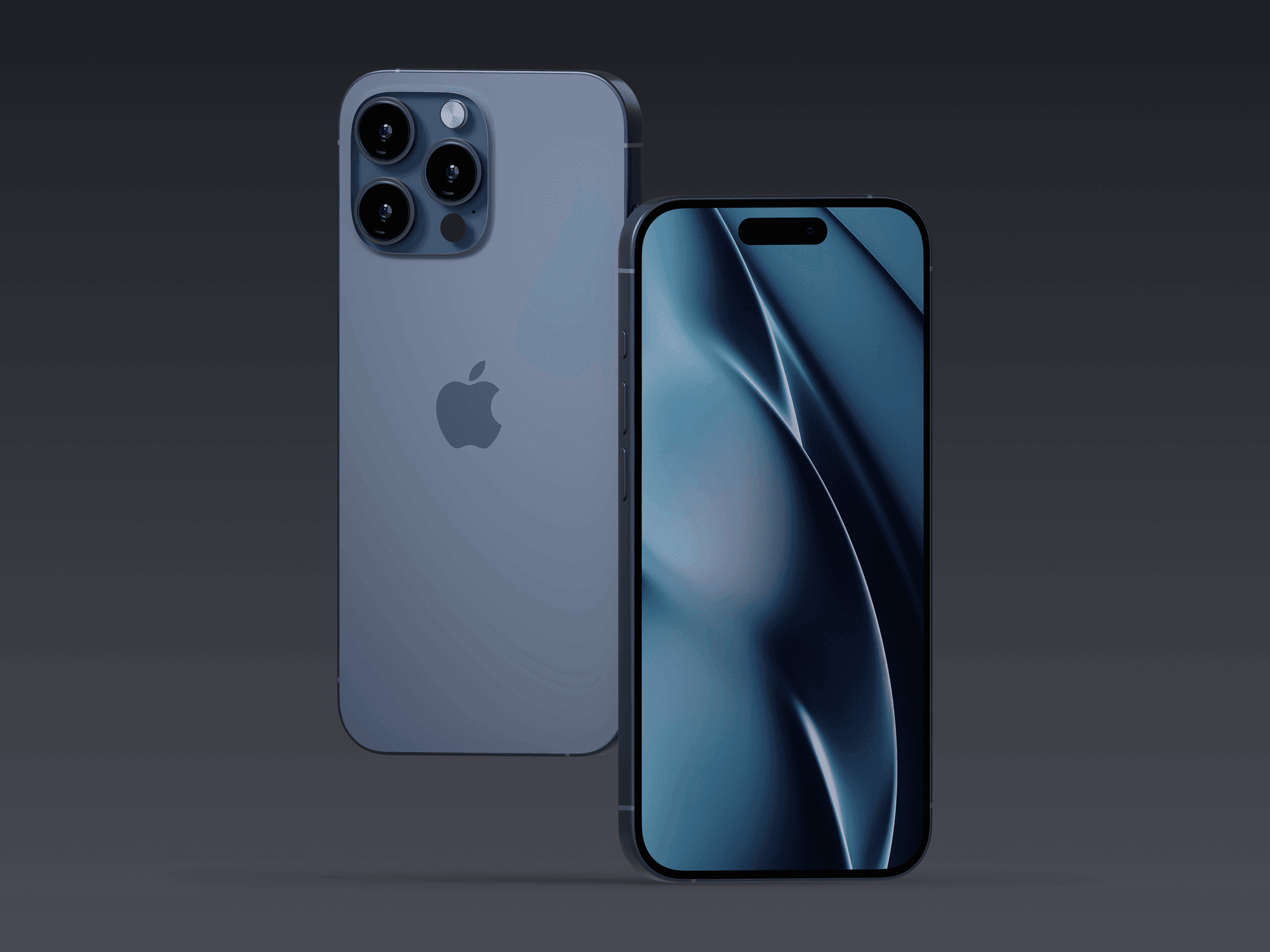 iPhone 15 Pro floating angled view mockup in black titanium color