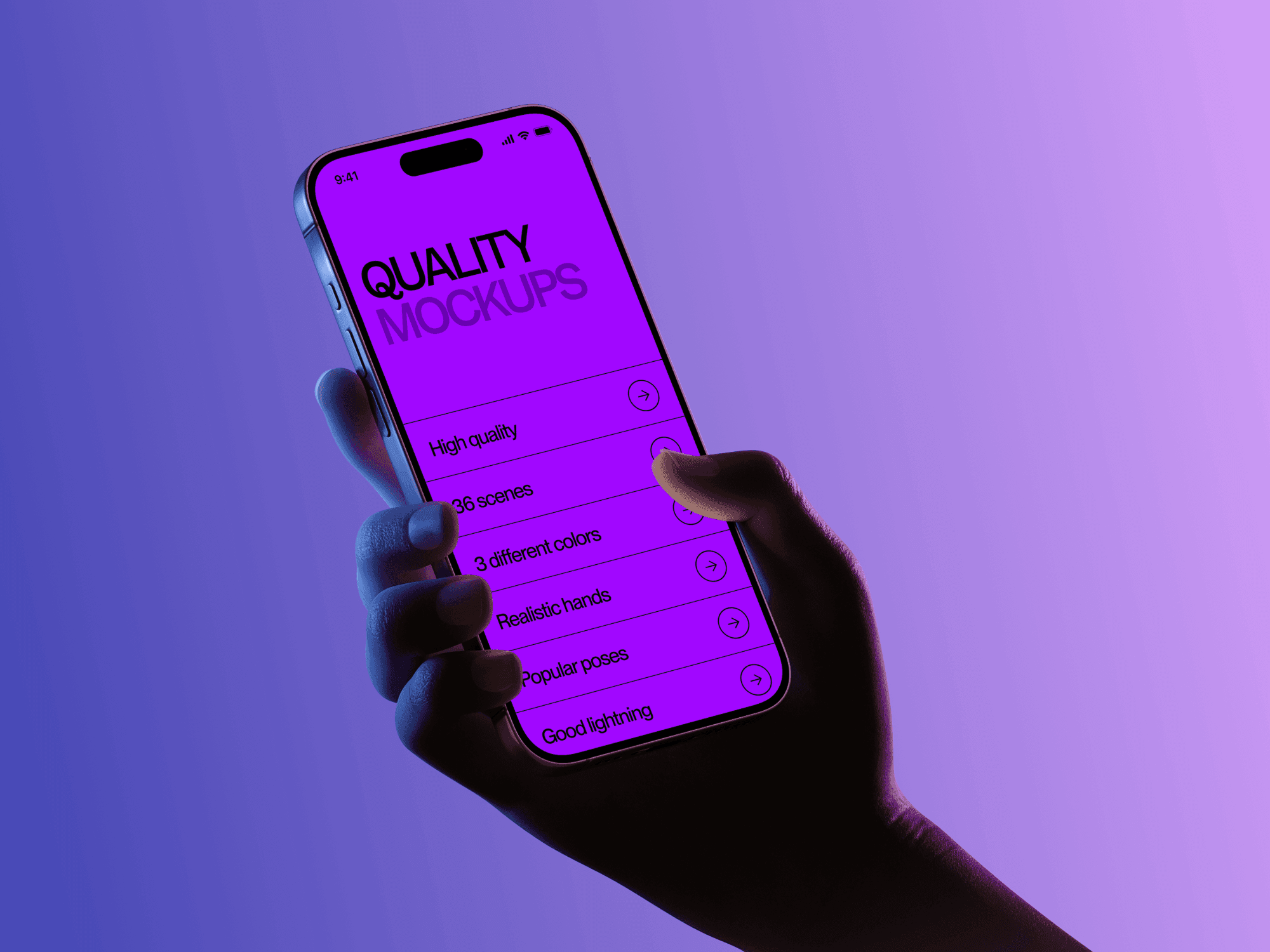 Hand holding a smartphone in portrait mode with a neon-lit environment reflecting on the edges.