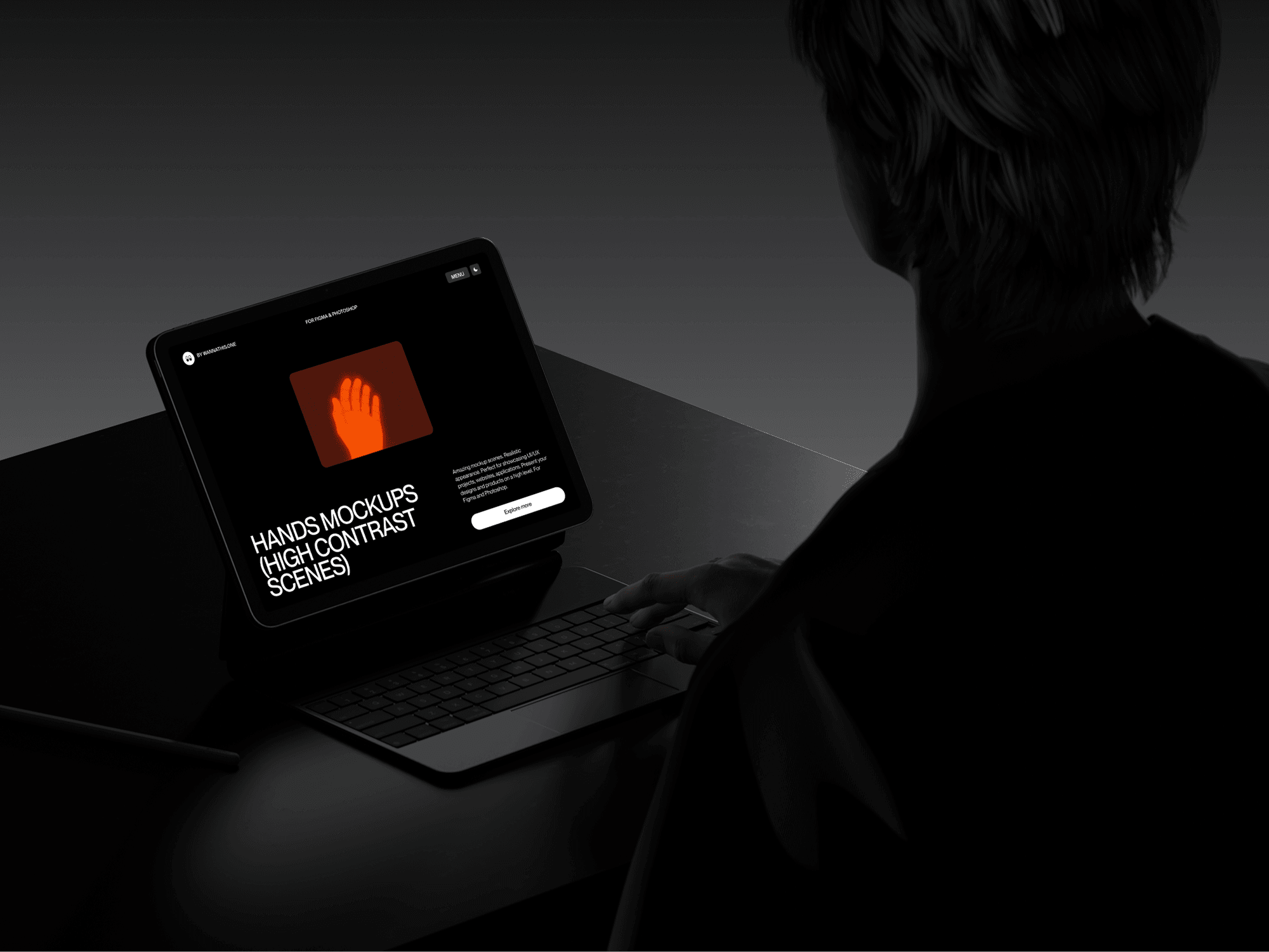 iPad on desk with a minimal setup and dark environment