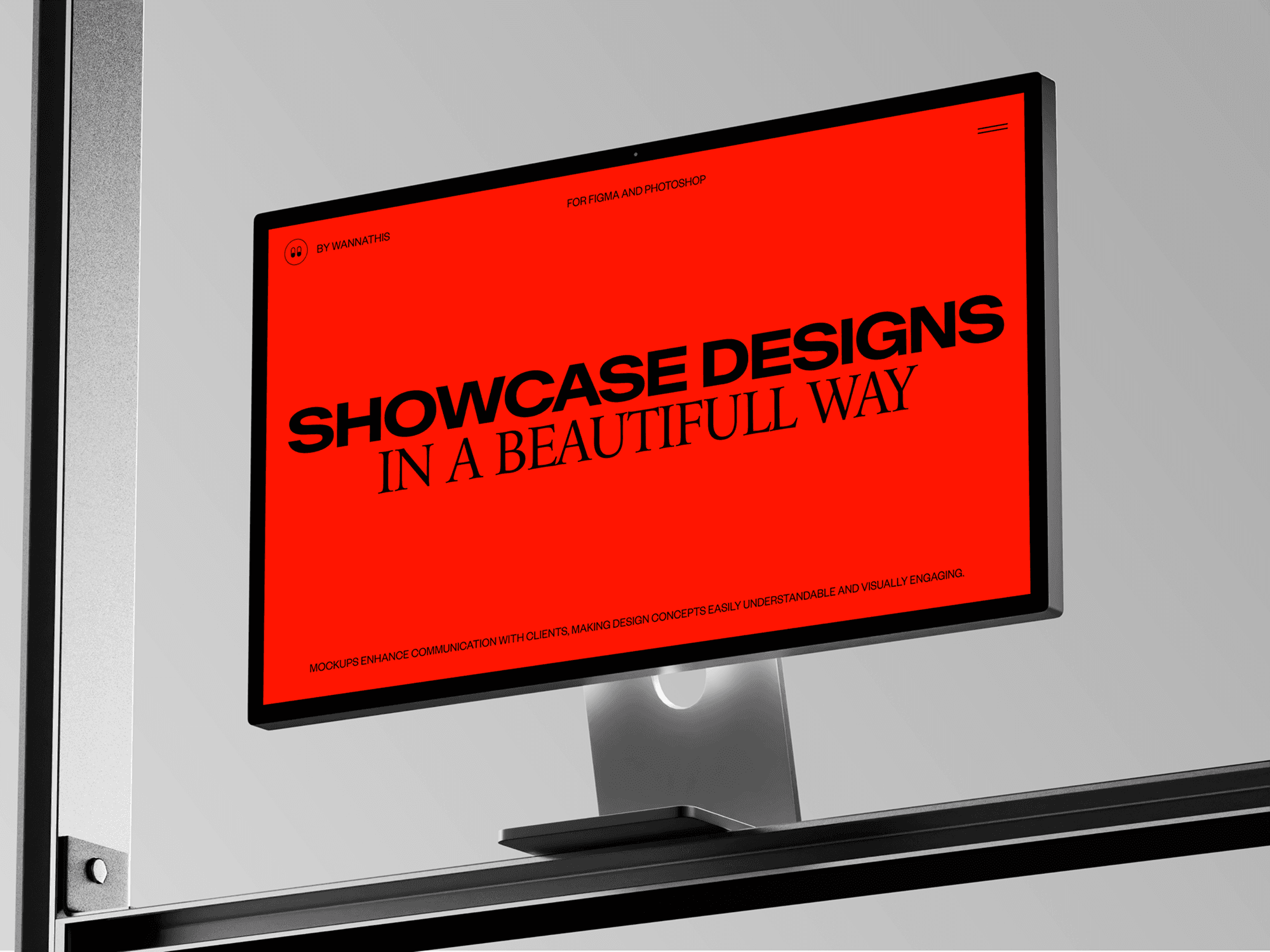 Studio Display mockup with a red background screen