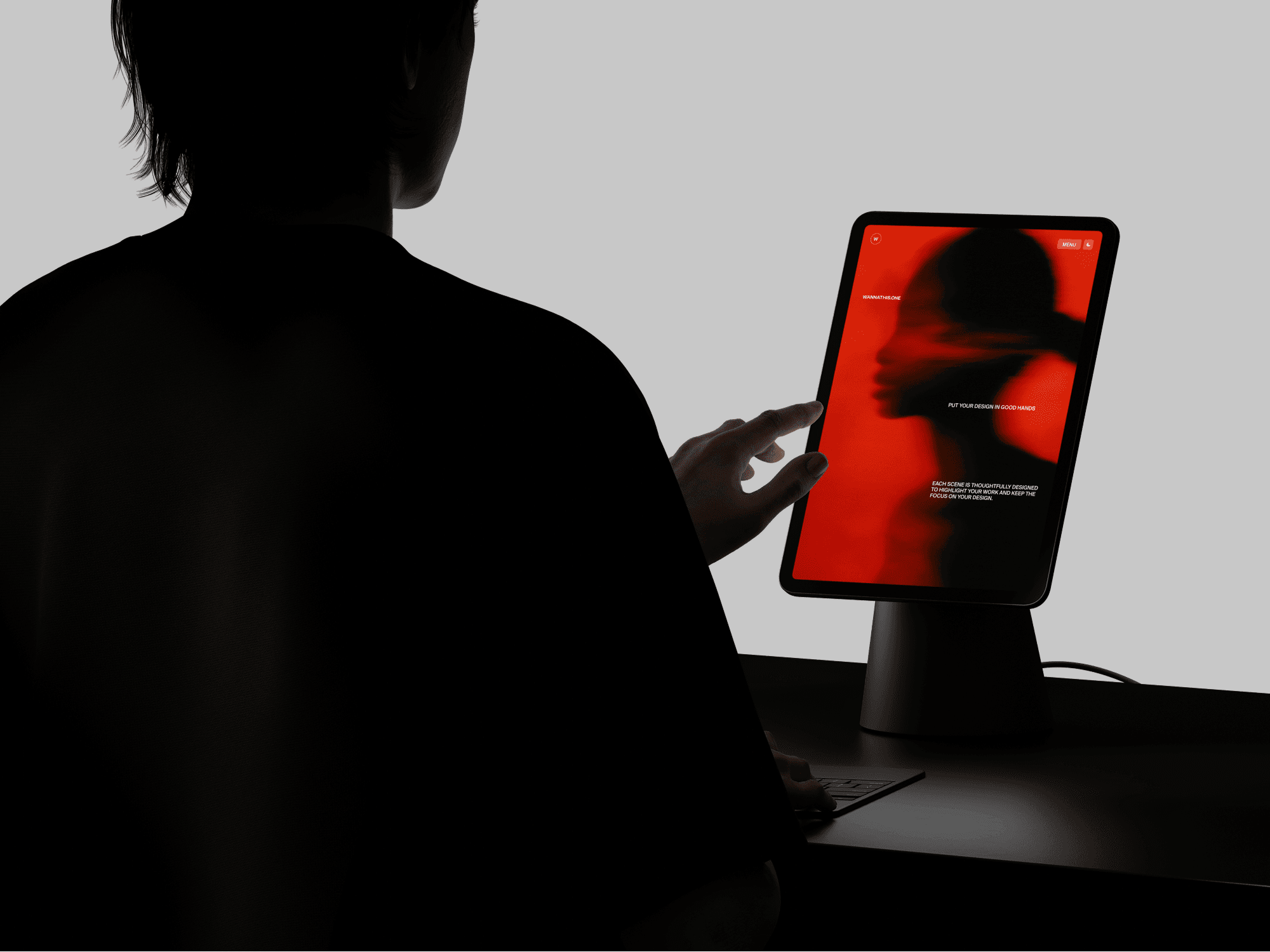 iPad held in hands with a light minimal background