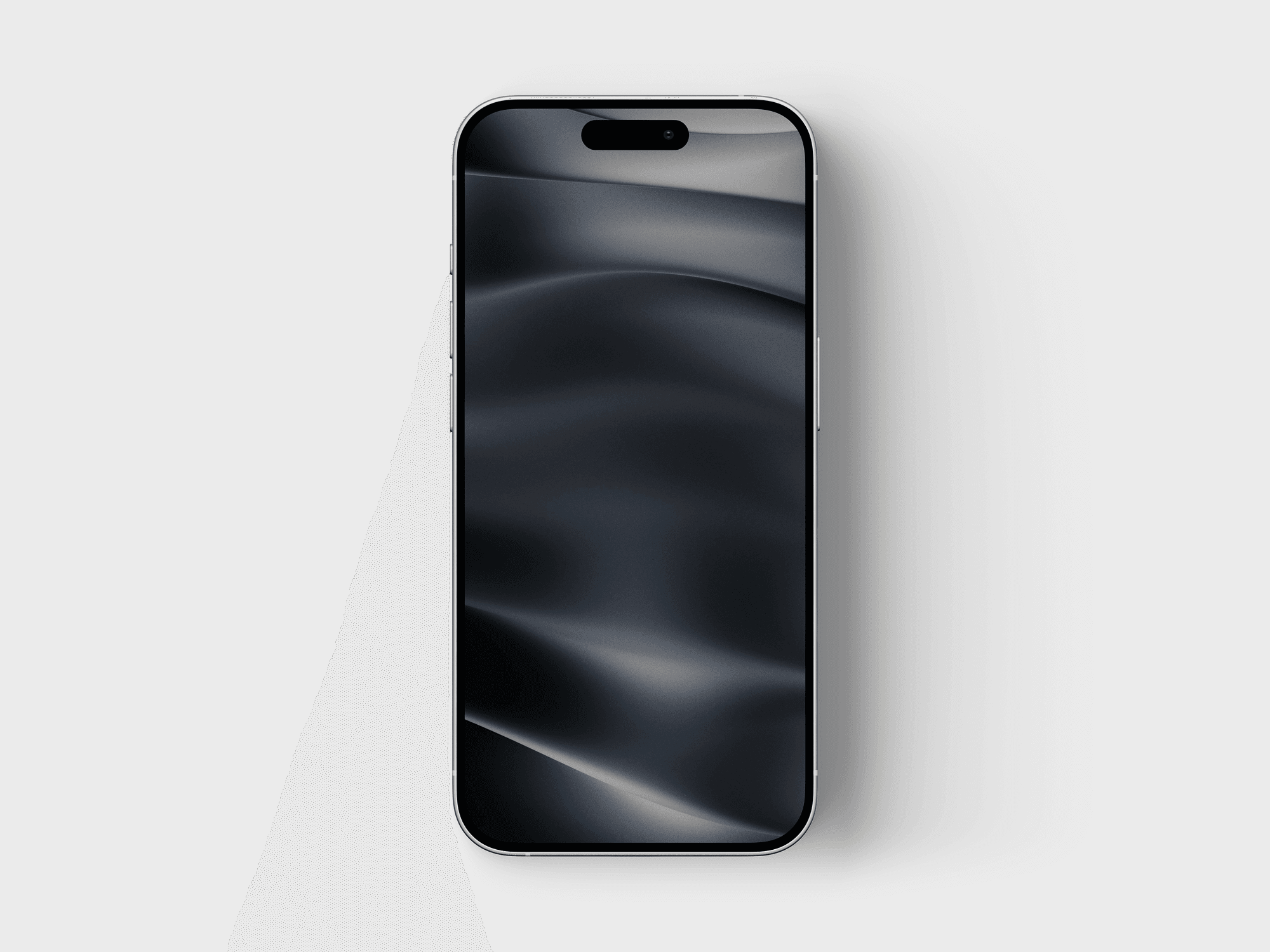 Front view of iPhone 15 Pro with a dark abstract wallpaper