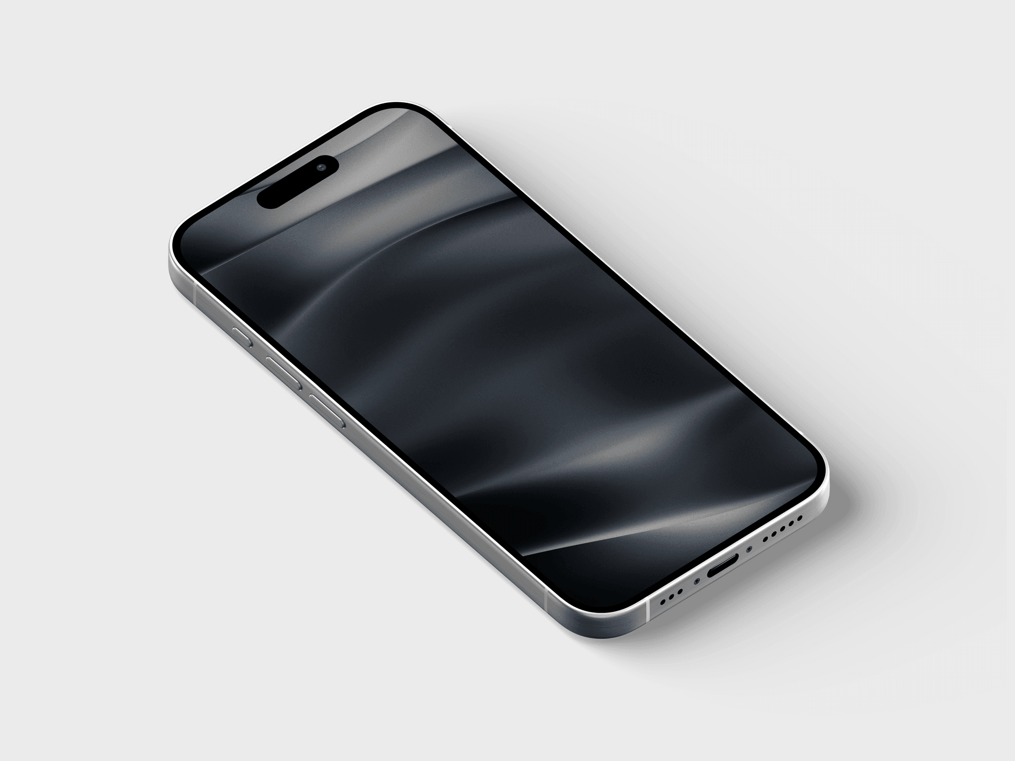Flat lay of iPhone 15 Pro displaying its smooth glass screen