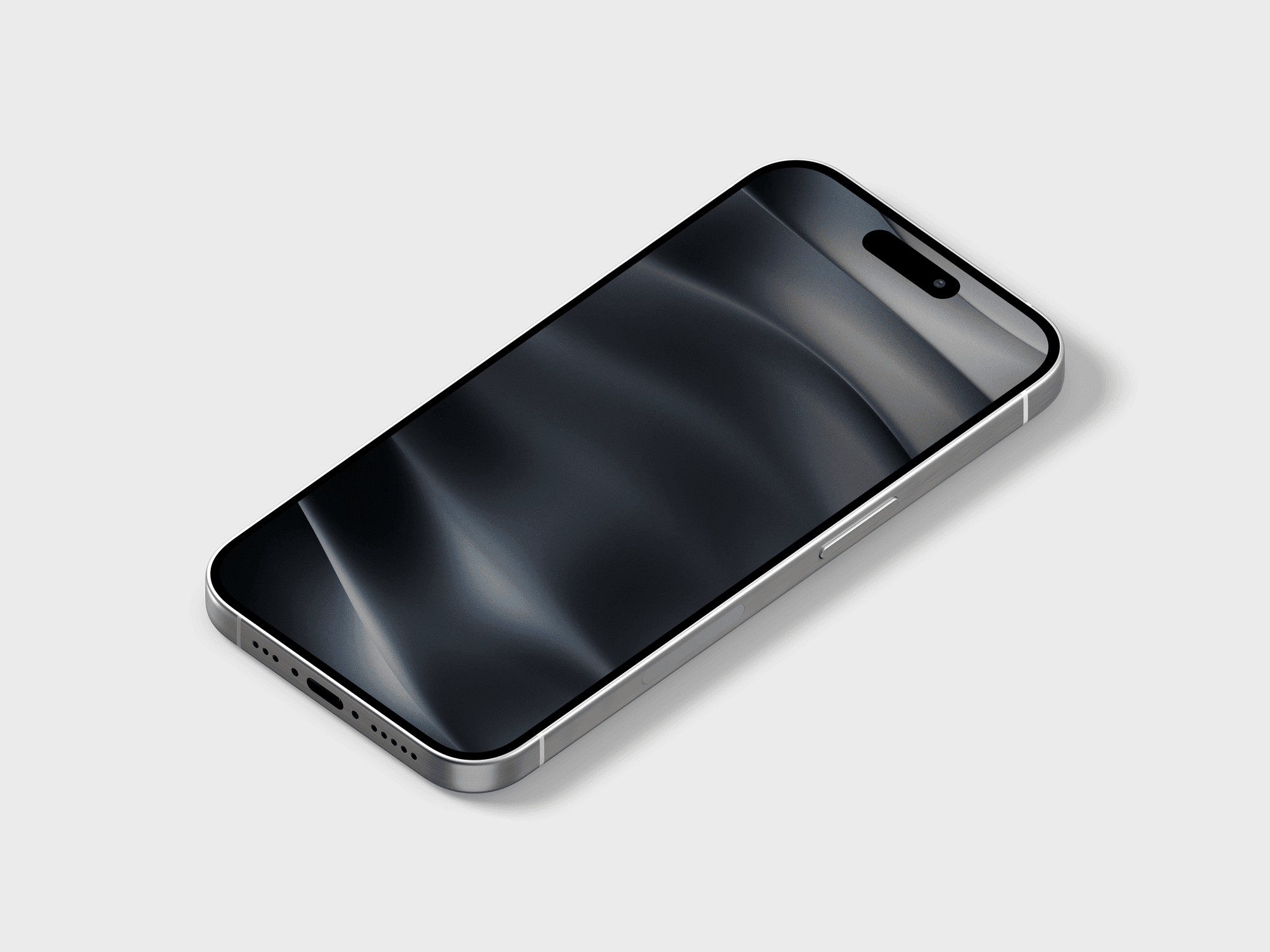 Angled flat lay of iPhone 15 Pro showing its titanium frame