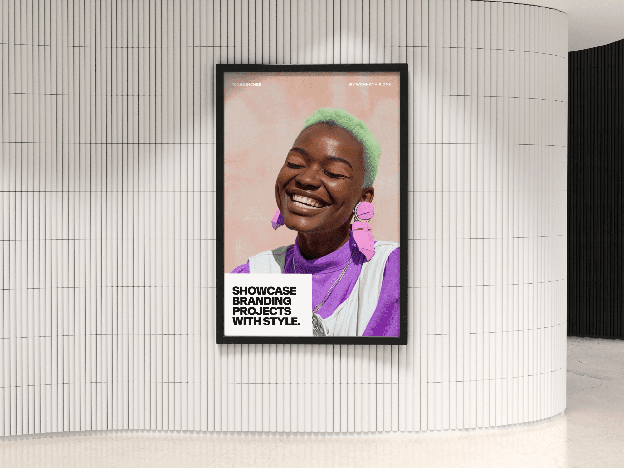 Billboard mockup on a curved modern interior wall