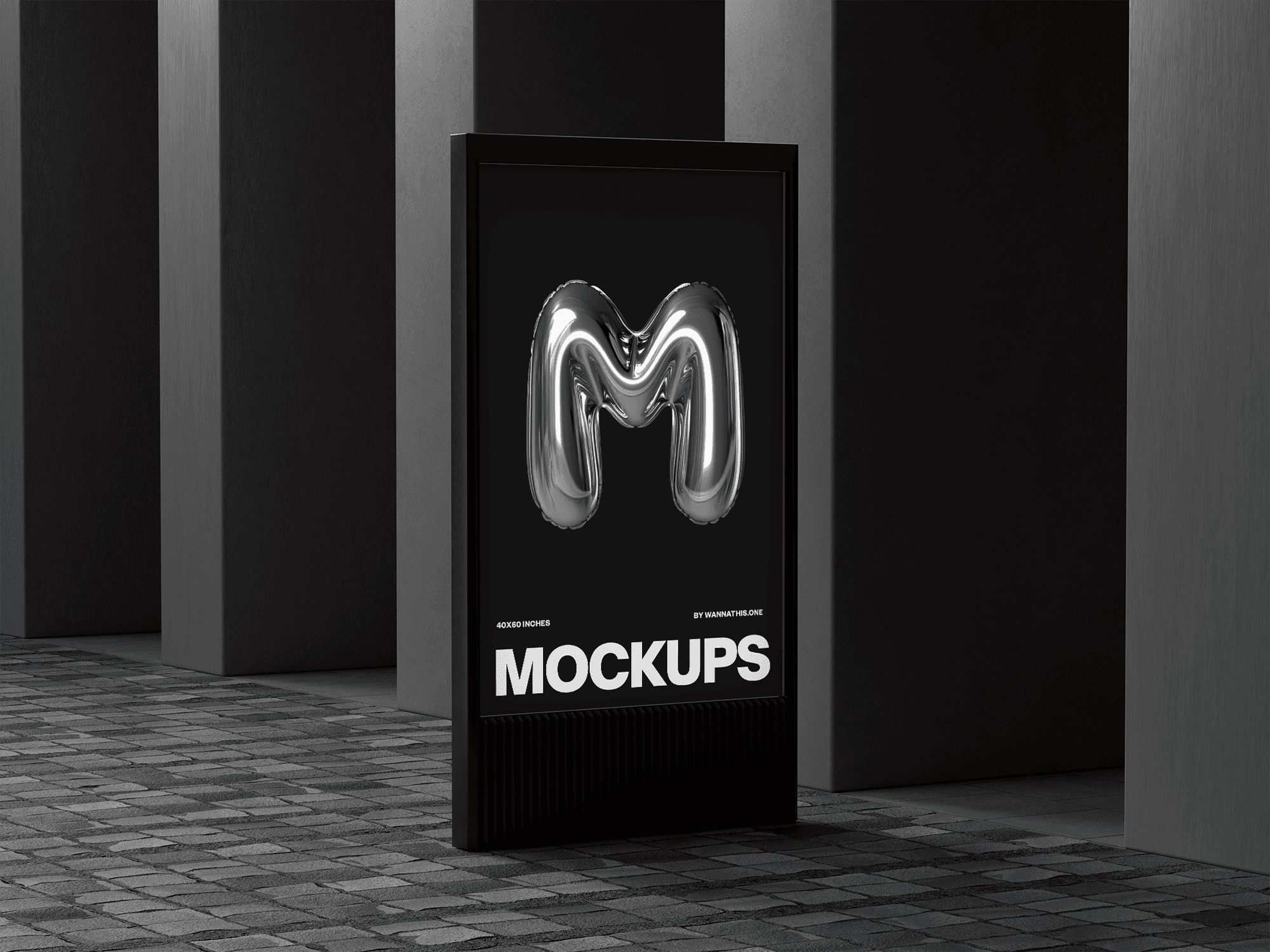 Minimalist city billboard mockup with dark tones