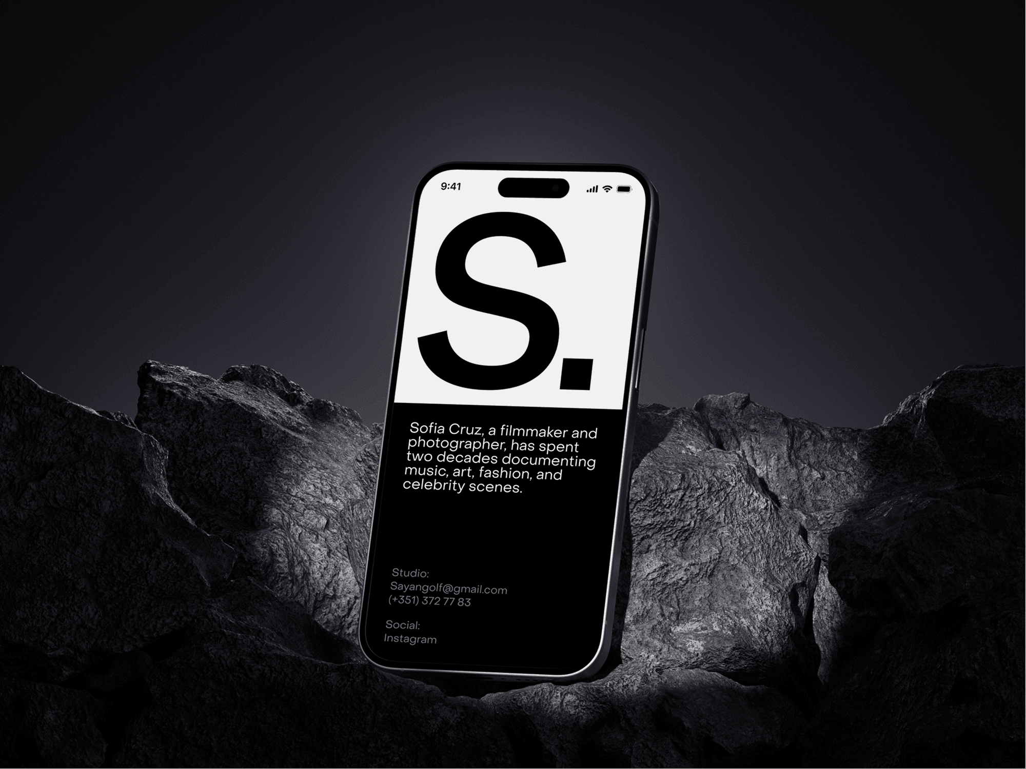 iPhone 15 Pro mockup with black and white aesthetic