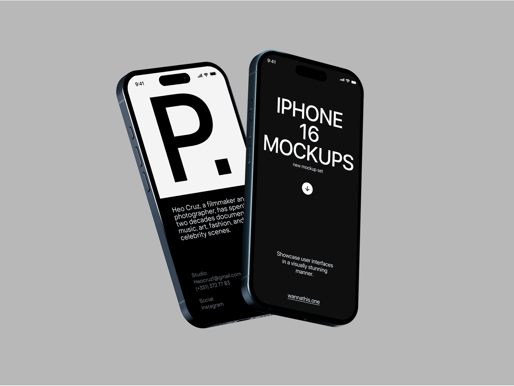 Two iPhone 16 Pro mockups floating above a flat surface