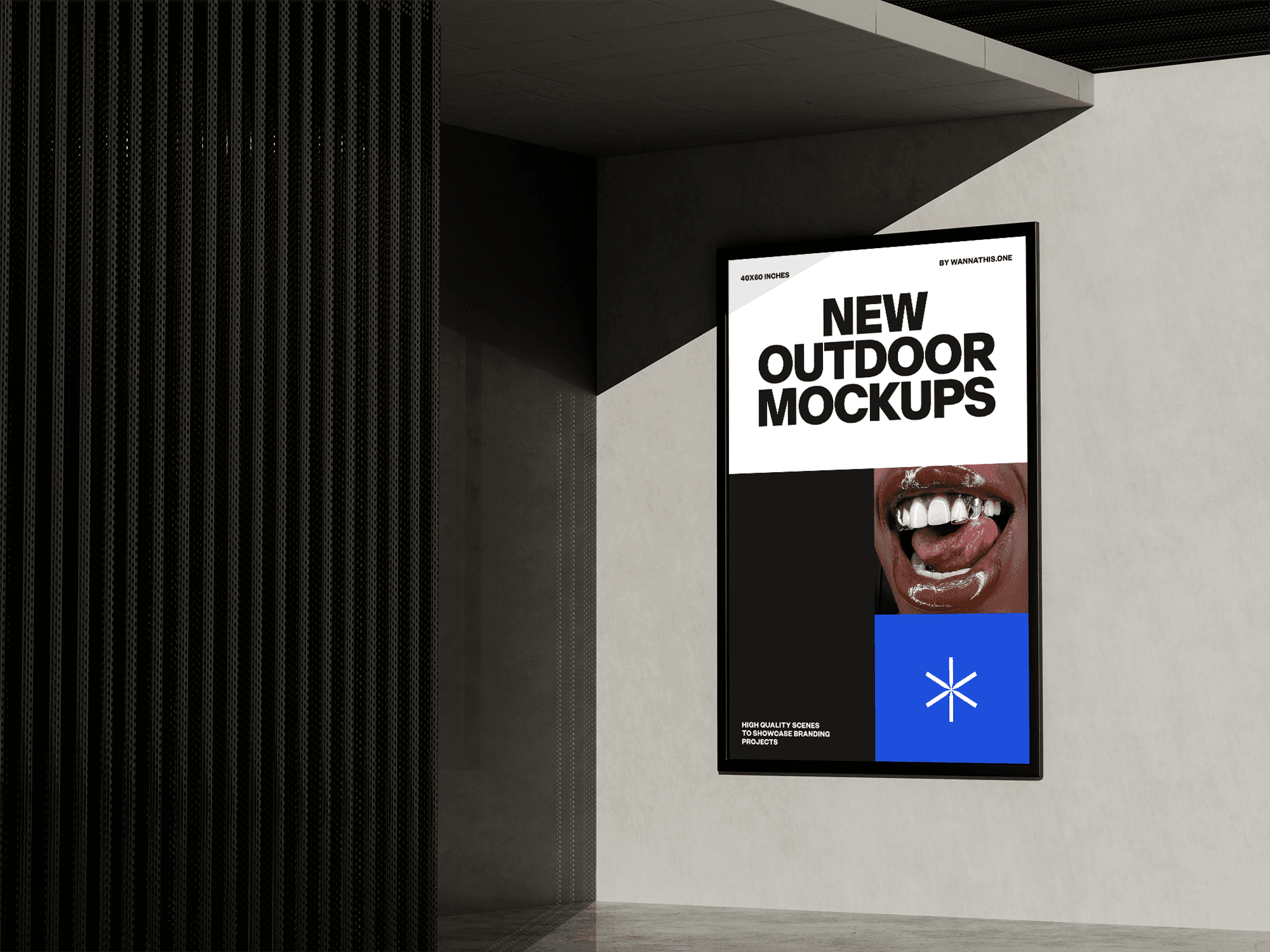 Angled outdoor billboard mockup with high-contrast lighting
