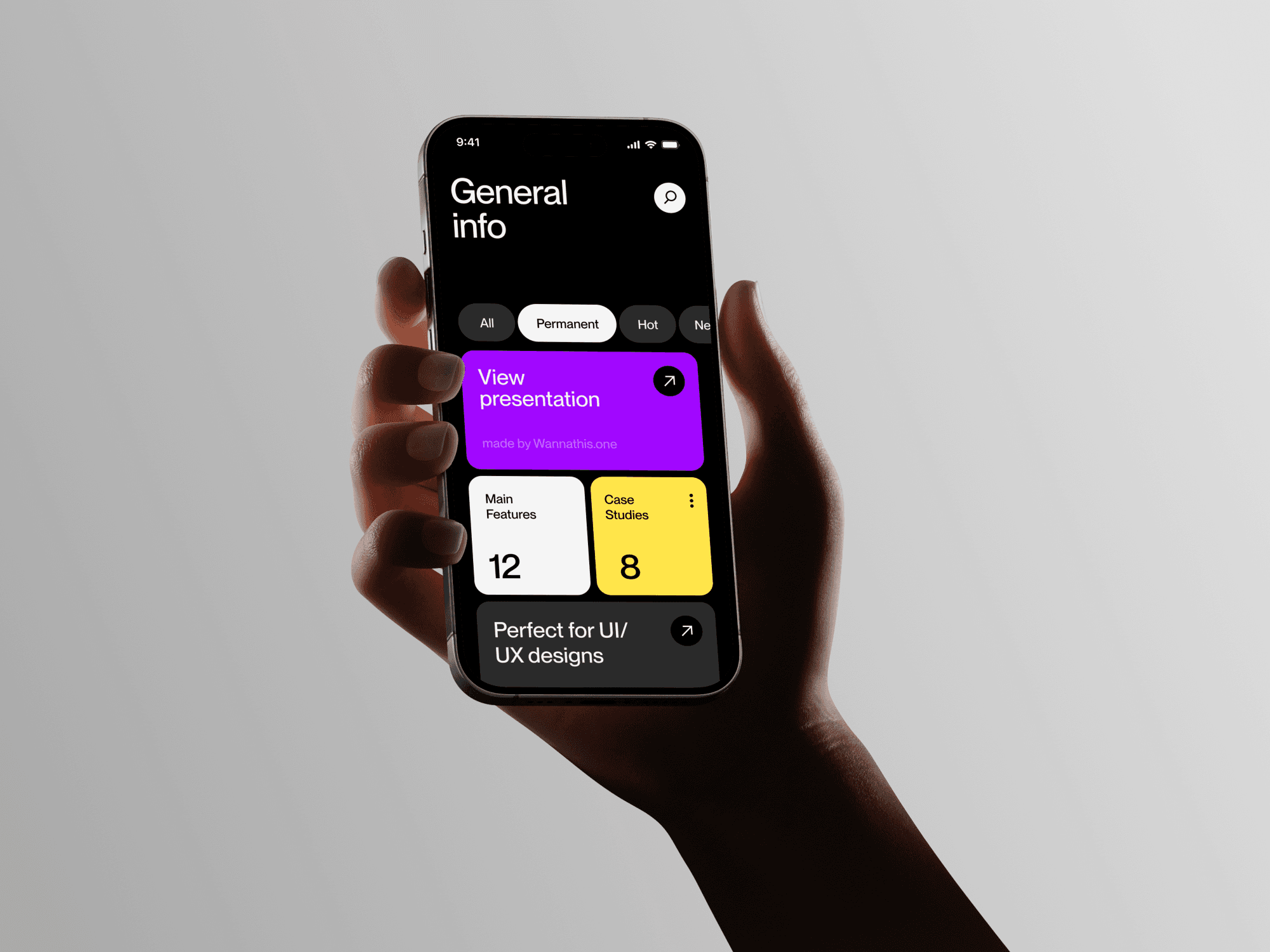 Hand interacting with an iPhone in a modern and clean background