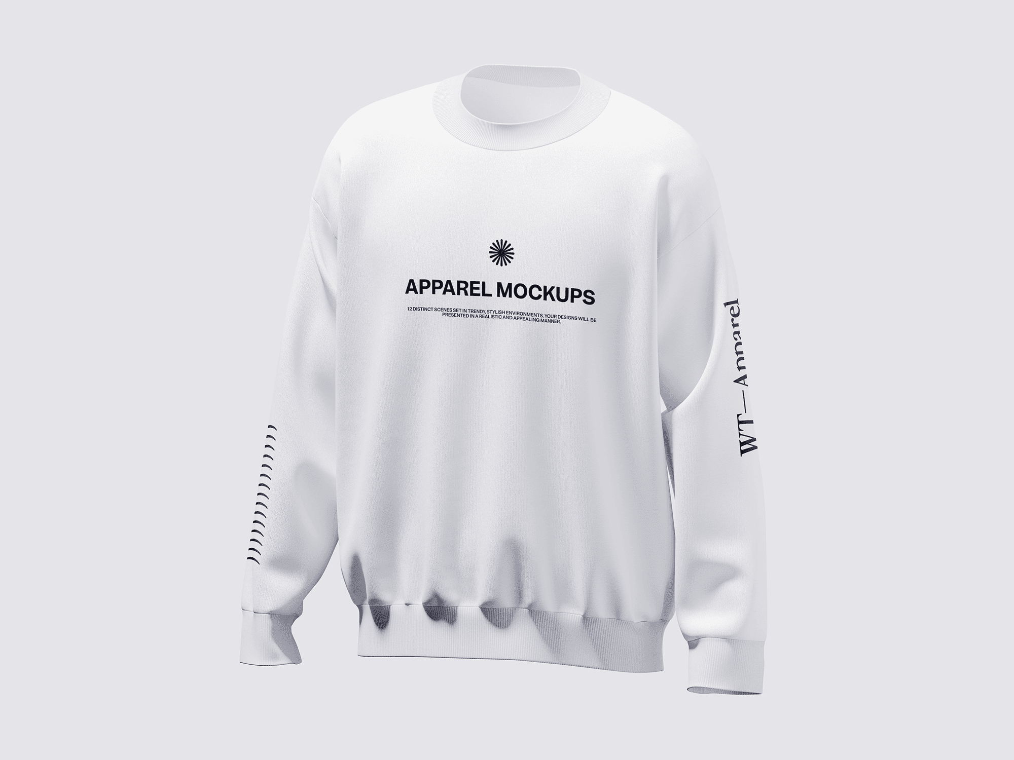 A white sweatshirt mockup displayed against a light background.