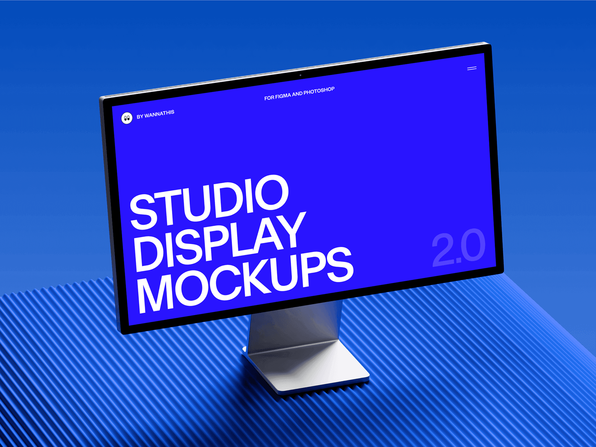Studio Display mockup with blue theme on ribbed texture