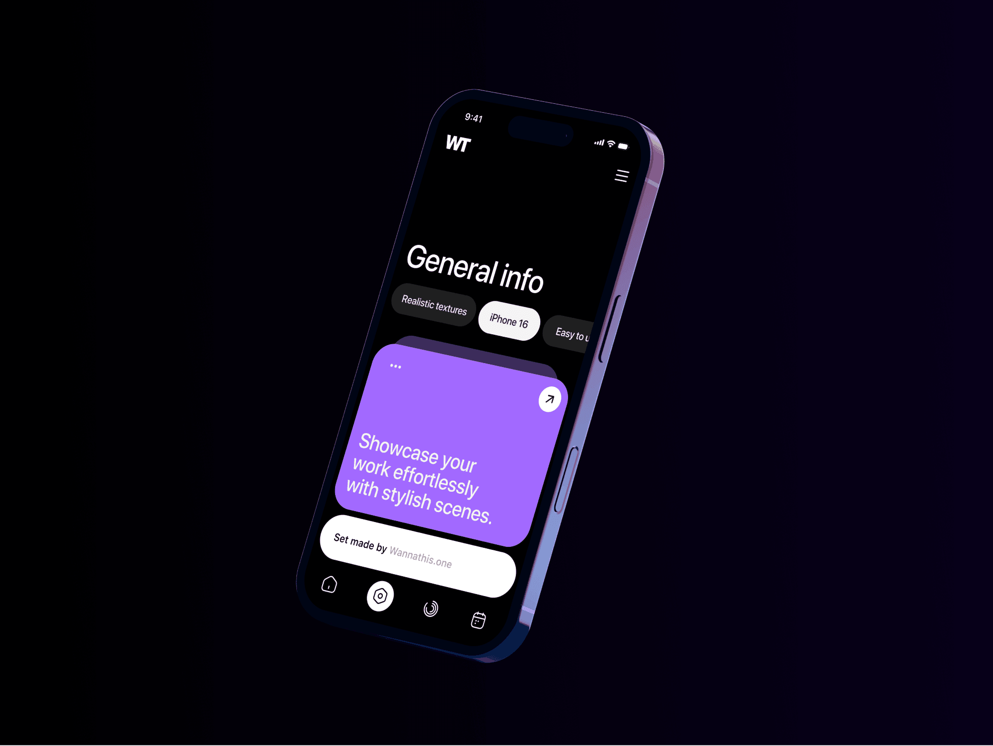 Floating iPhone 16 Pro mockup above a smooth gradient backdrop